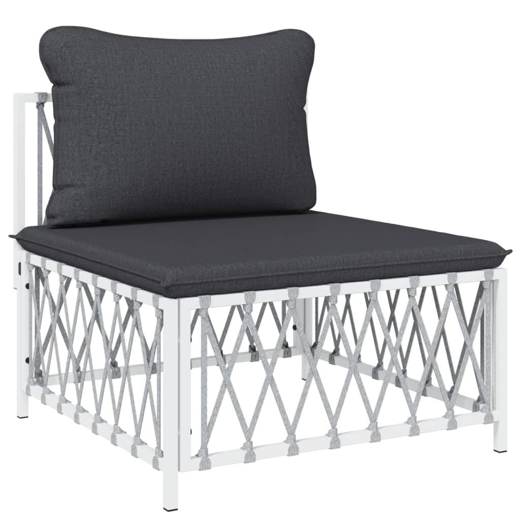Helloshop26 - Salon de jardin meuble d'extérieur ensemble de mobilier avec coussins 5 pièces blanc acier - Image 3