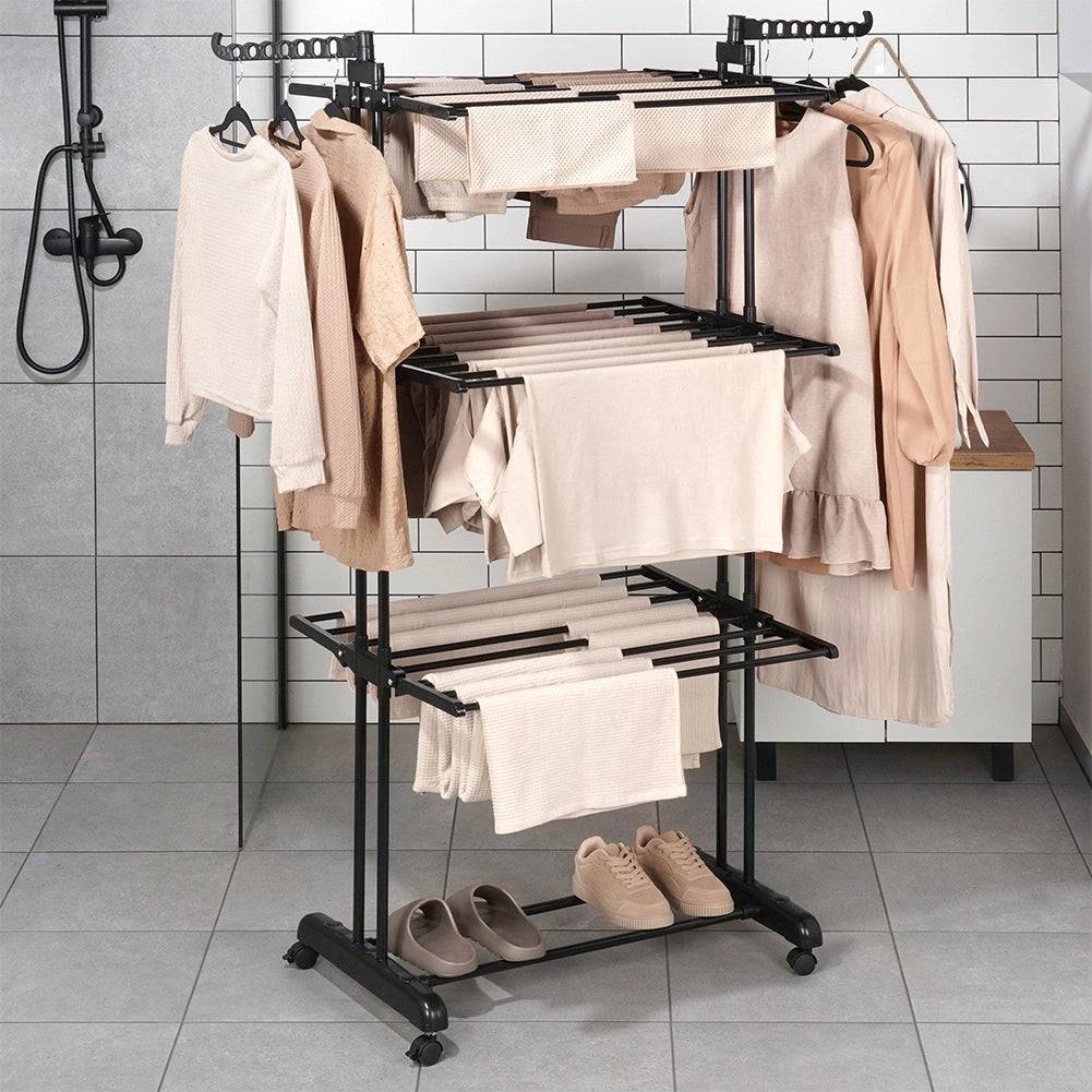 Entrepotbrico - Etendoir a linge Sèche-linge vertical en métal noir sur roulettes 125x170 cm - Image 2