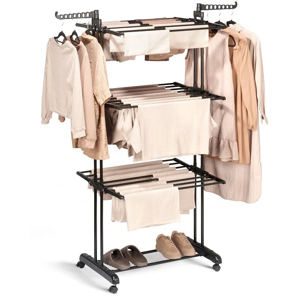 Entrepotbrico - Etendoir a linge Sèche-linge vertical en métal noir sur roulettes 125x170 cm - Image 1