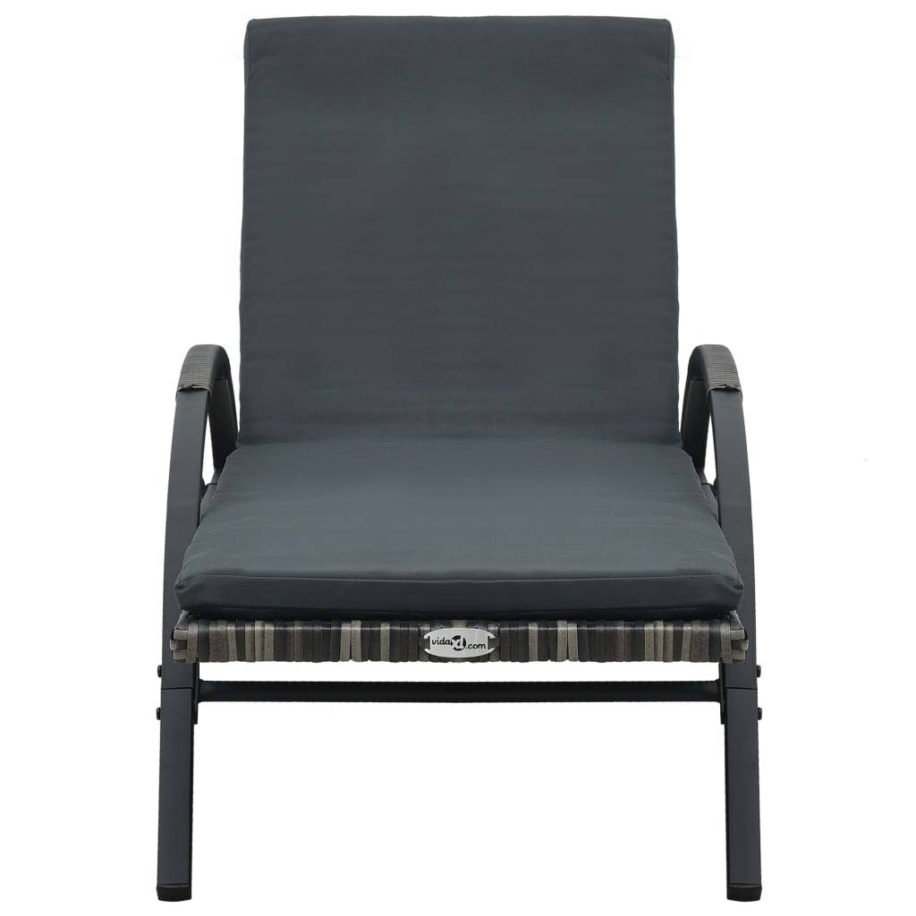Helloshop26 - Transat chaise longue bain de soleil lit de jardin terrasse meuble d'extérieur avec coussin et roues résine tressée anthracite - Image 4