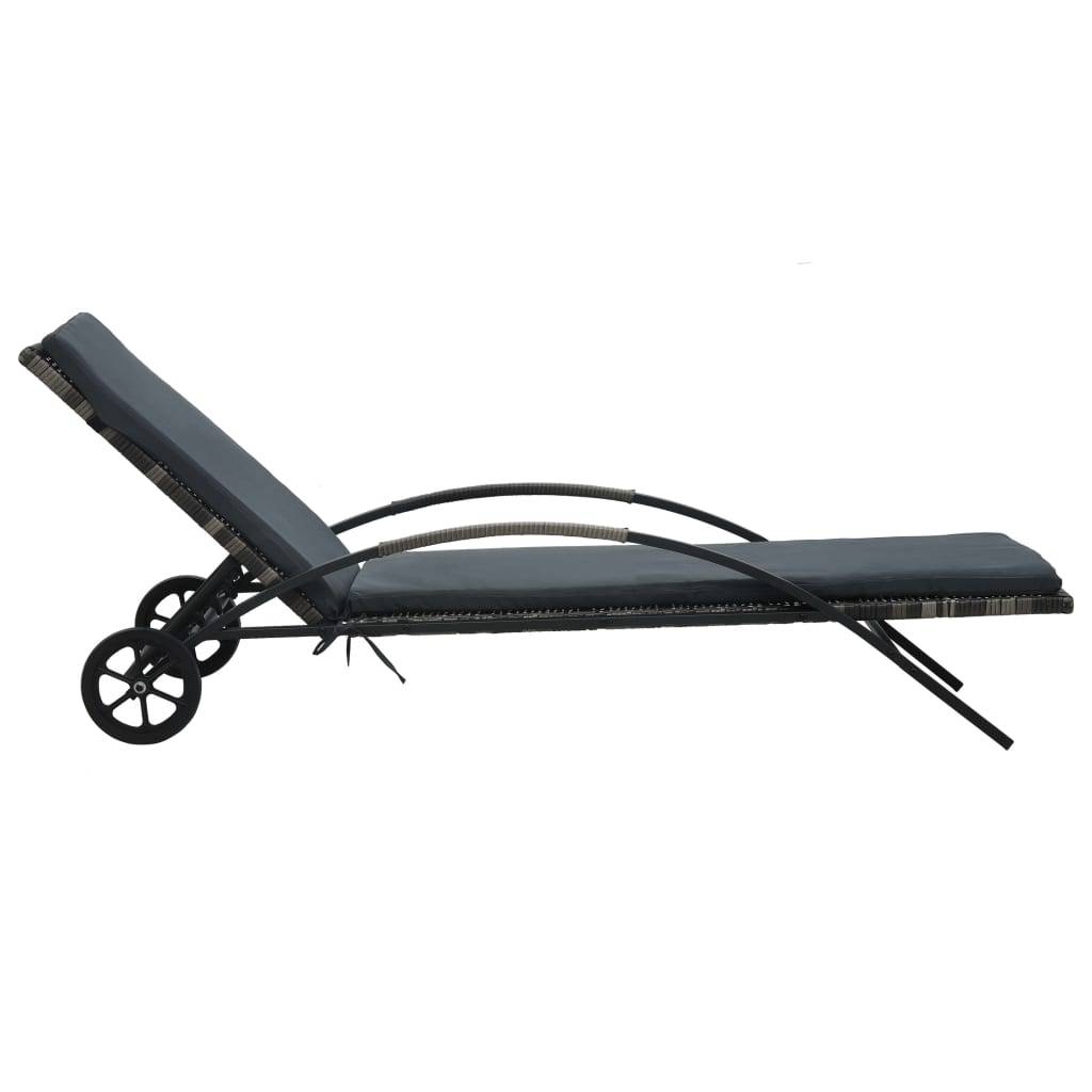 Helloshop26 - Transat chaise longue bain de soleil lit de jardin terrasse meuble d'extérieur avec coussin et roues résine tressée anthracite - Image 2