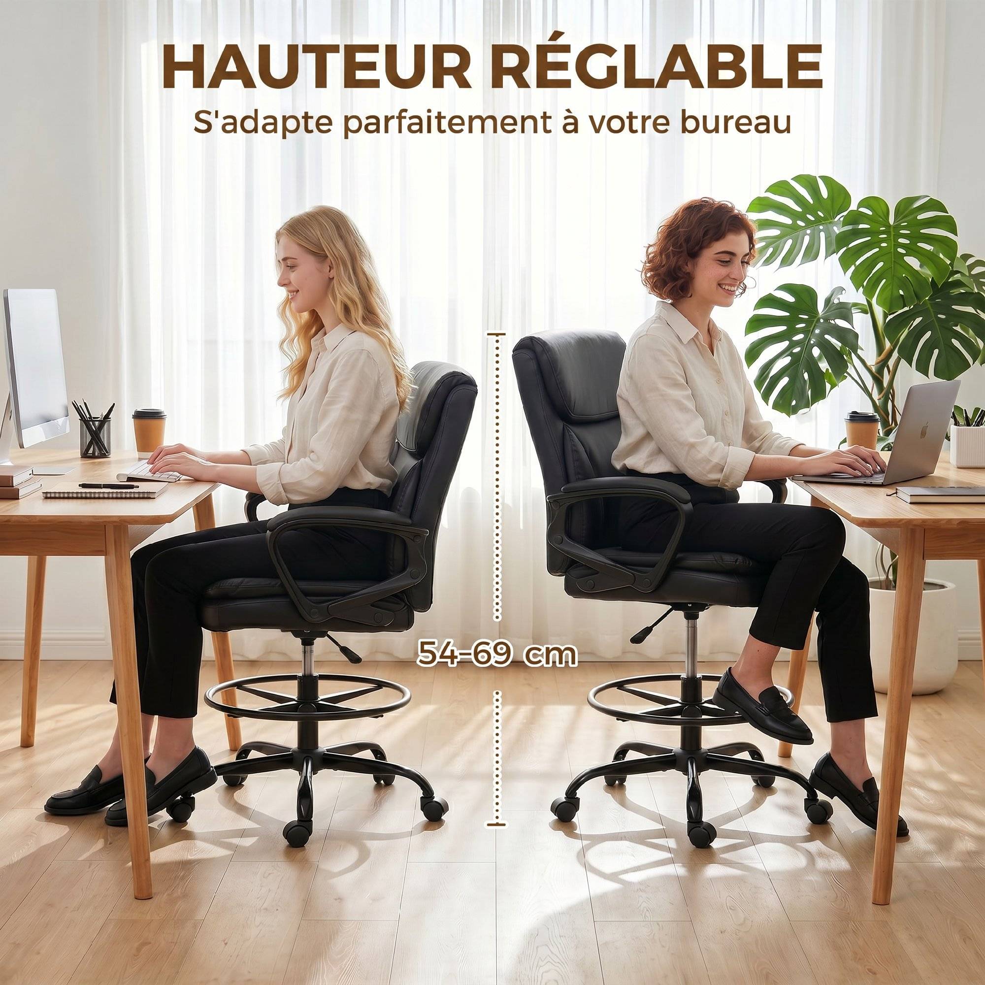 Sans Marque - Chaise bureau ergonomique, chaise de dessin réglable en hauteur, repose-pieds réglable, 61 x 61 x 108 cm, noir - Image 6