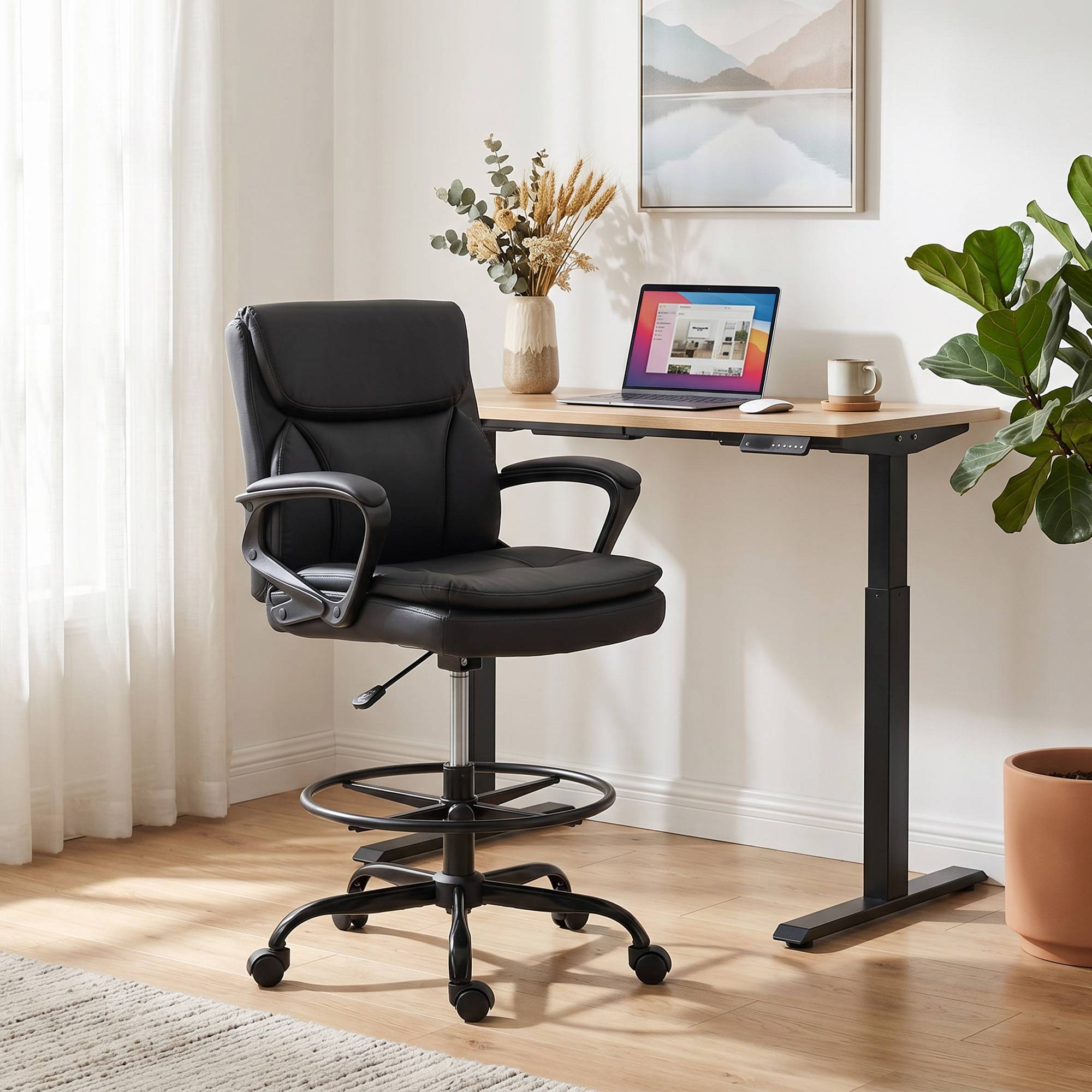 Sans Marque - Chaise bureau ergonomique, chaise de dessin réglable en hauteur, repose-pieds réglable, 61 x 61 x 108 cm, noir - Image 3