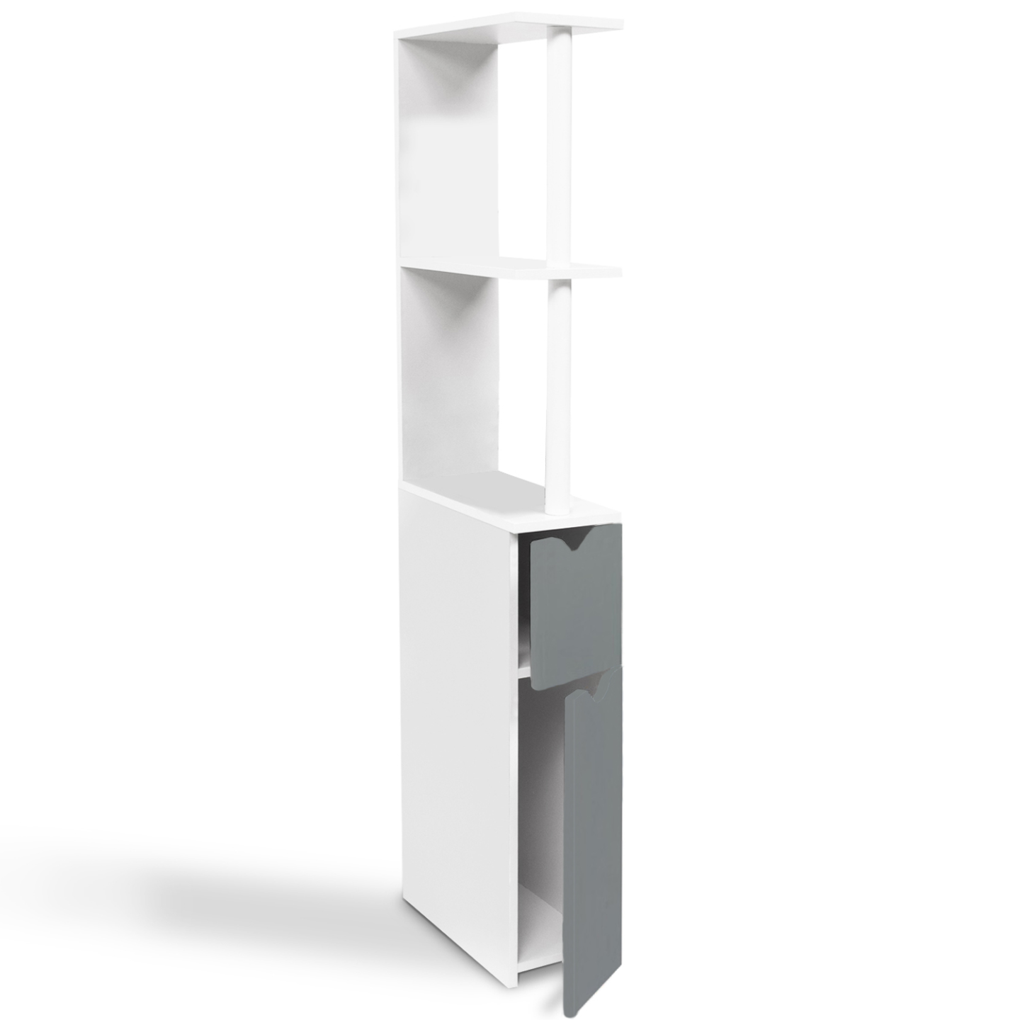 Meuble WC étagère WILLY bois 2 portes blanc et gris - Image 4