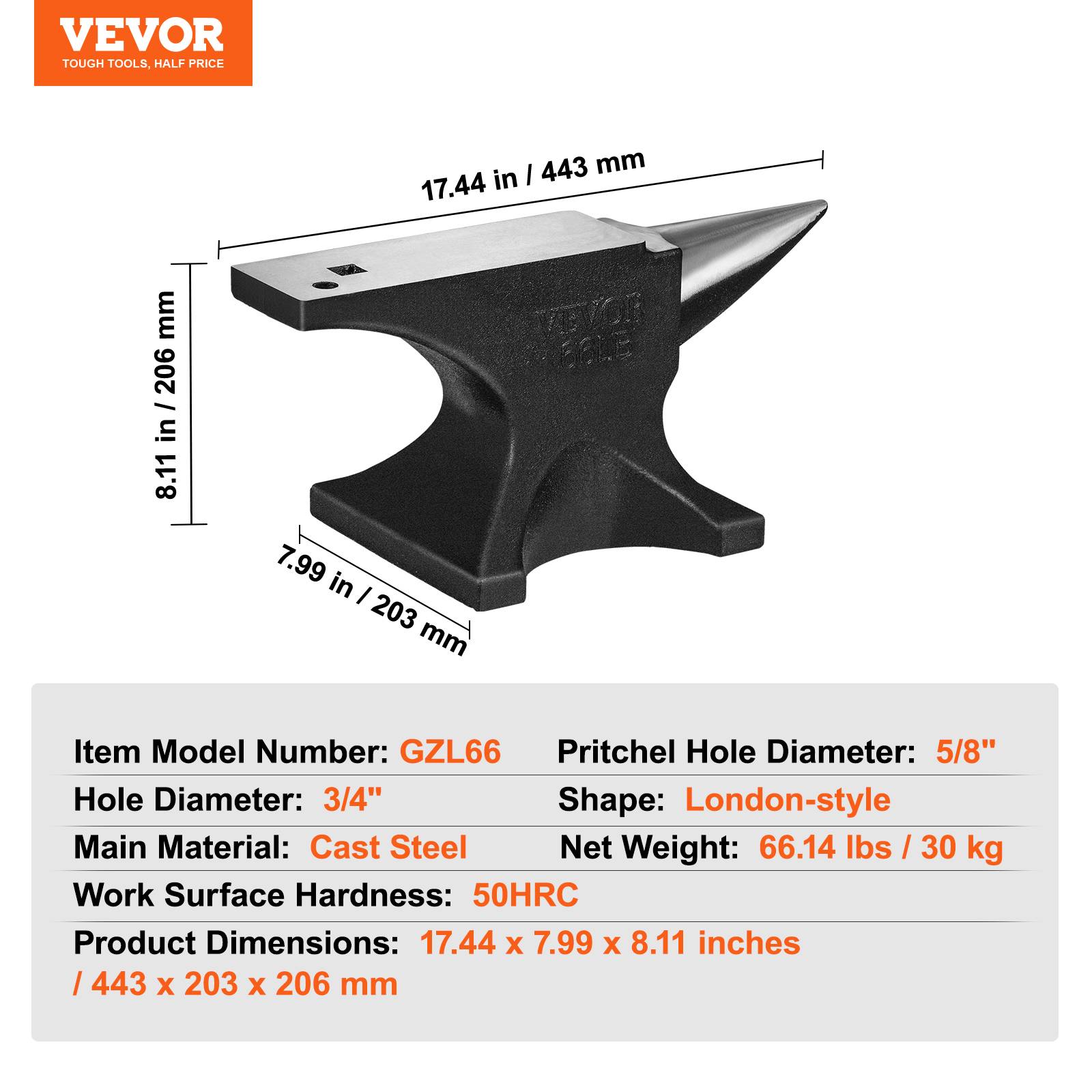 VEVOR Enclume forgeron 30 kg, acier moulé. Dureté 50HRC, pour bijoutiers, métallurgistes. - Image 7