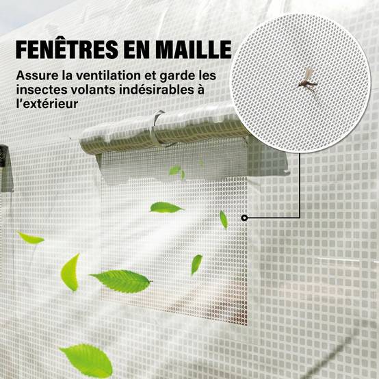 Serre Tunnel de Jardin 12 m² 400 x 200 x 200 cm, Bâche PE 140 g/m², Porte et 8 Fenêtres - Image 7