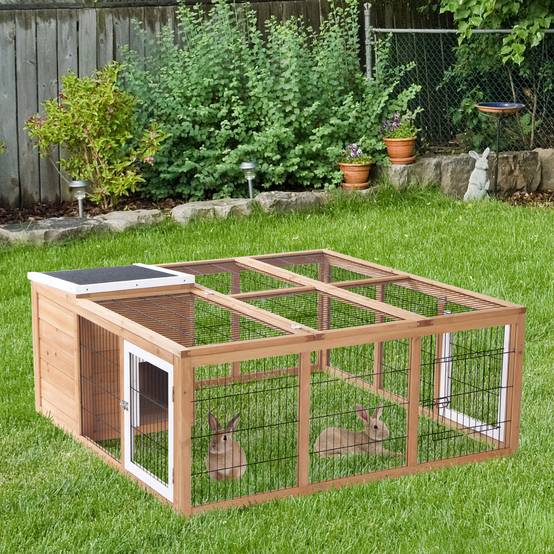 Enclos Lapin Extérieur Bois Sapin Jardin Toit Bitumé Ouvrant 123x120cm Naturel - ComfortXL Pet Living - Image 1