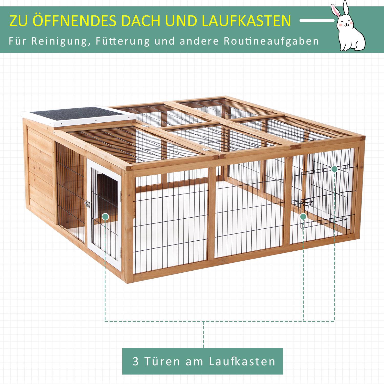 Enclos Lapin Extérieur Bois Sapin Jardin Toit Bitumé Ouvrant 123x120cm Naturel - ComfortXL Pet Living - Image 5