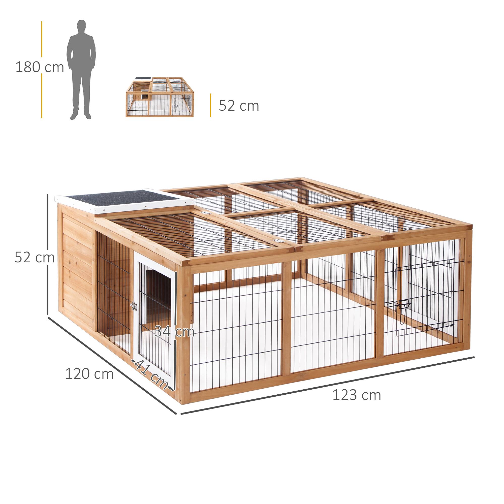 Enclos Lapin Extérieur Bois Sapin Jardin Toit Bitumé Ouvrant 123x120cm Naturel - ComfortXL Pet Living - Image 3