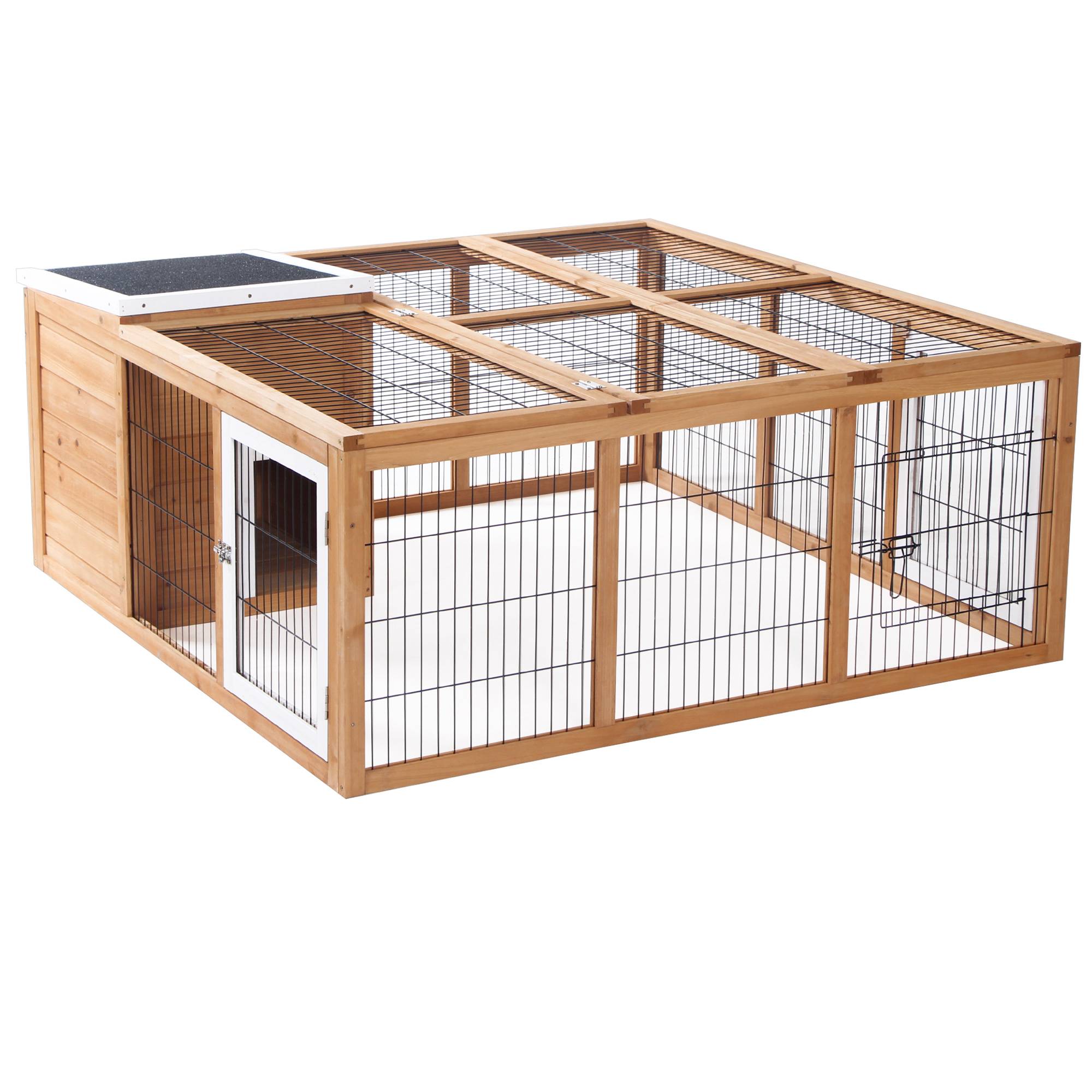 Enclos Lapin Extérieur Bois Sapin Jardin Toit Bitumé Ouvrant 123x120cm Naturel - ComfortXL Pet Living - Image 2