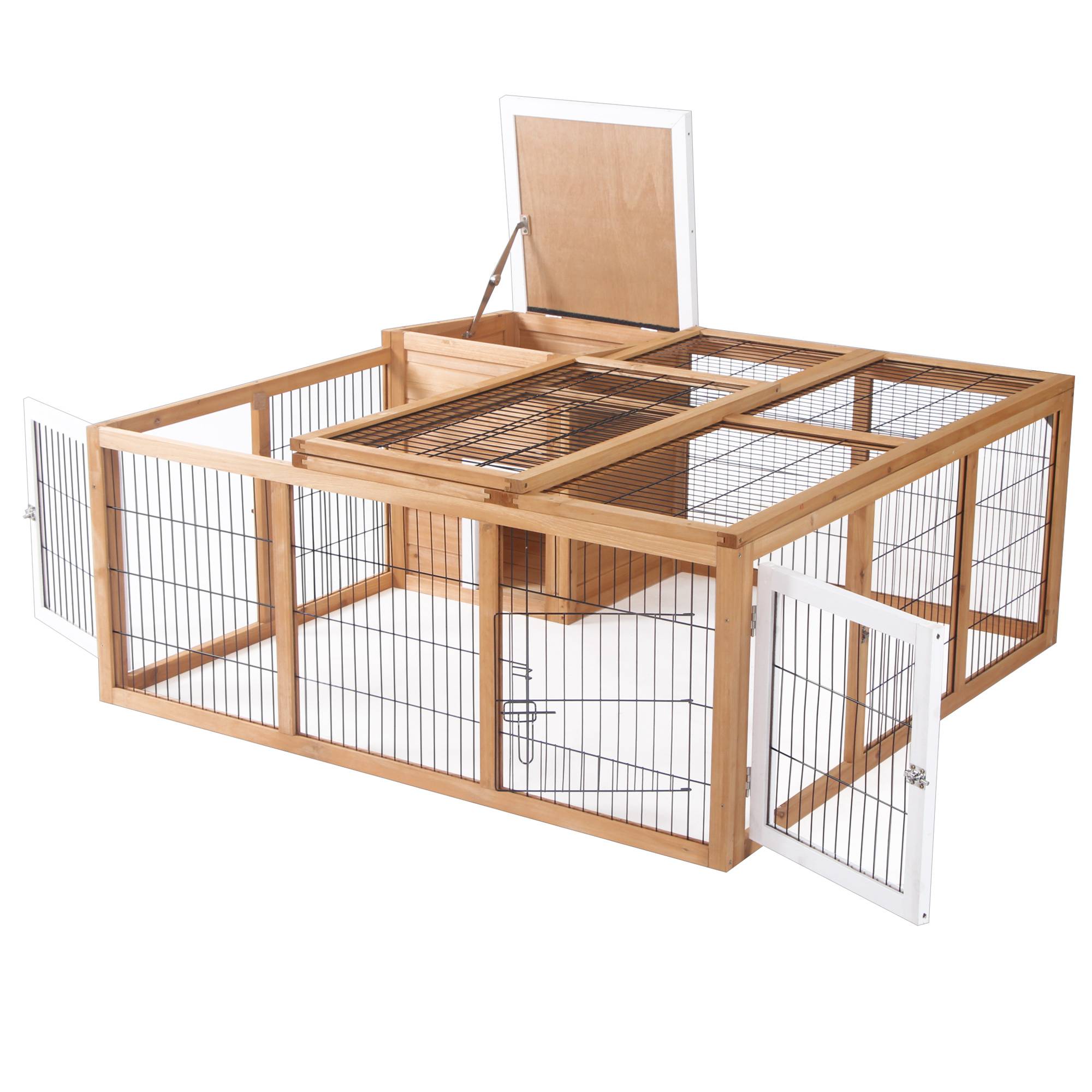 Enclos Lapin Extérieur Bois Sapin Jardin Toit Bitumé Ouvrant 123x120cm Naturel - ComfortXL Pet Living - Image 7