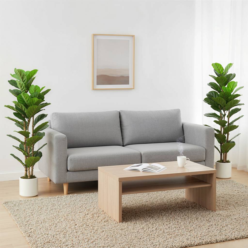 Lot de 2 plantes artificielles 120 cm Figuier lyre arbre artificiel avec pot en plastique et tronc en bois massif, vert - Image 4