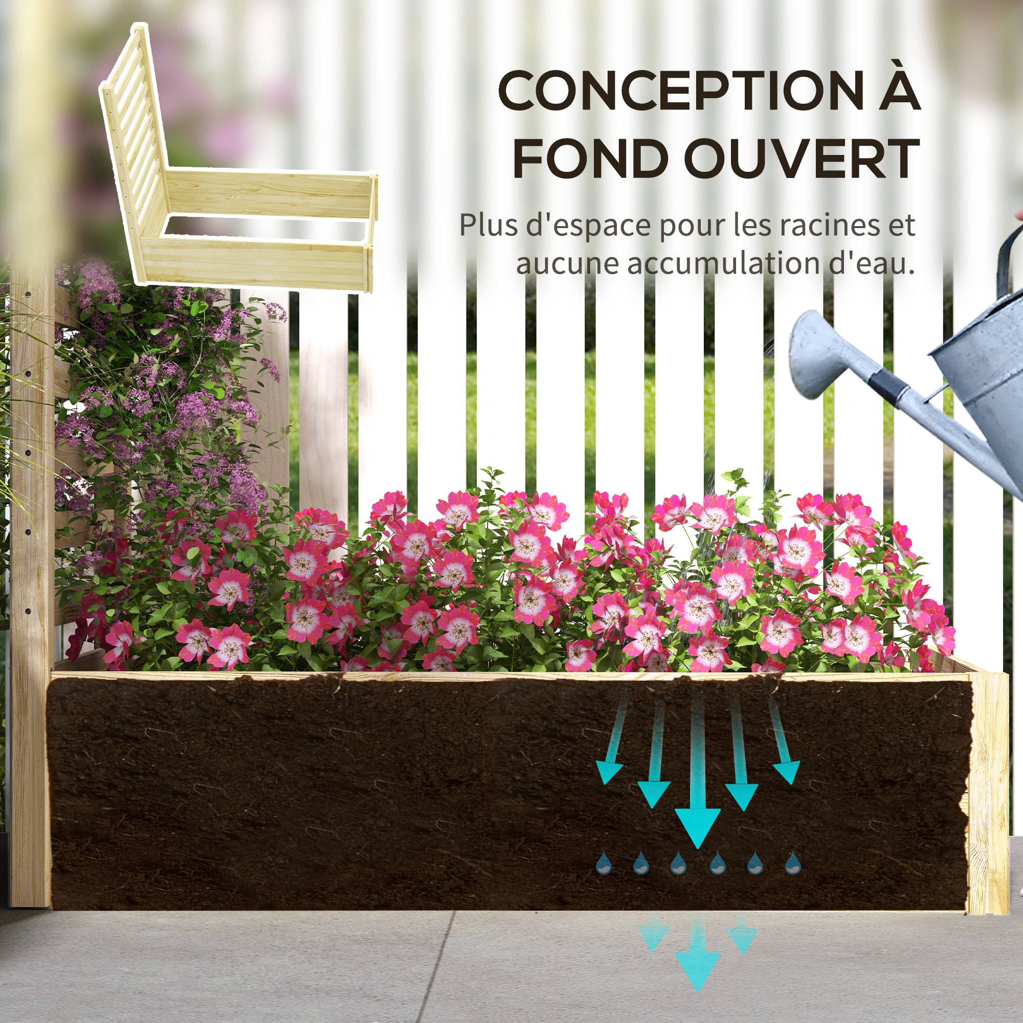Jardinière avec treillis bac à fleurs jardinière de jardin dim. 115L x 60l x 110H cm effet bois naturel - Image 8