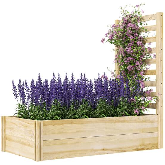 Jardinière avec treillis bac à fleurs jardinière de jardin dim. 115L x 60l x 110H cm effet bois naturel - Image 2