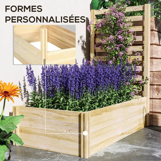 Jardinière avec treillis bac à fleurs jardinière de jardin dim. 115L x 60l x 110H cm effet bois naturel - Image 9