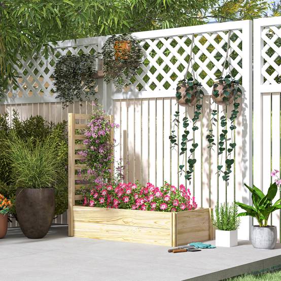 Jardinière avec treillis bac à fleurs jardinière de jardin dim. 115L x 60l x 110H cm effet bois naturel - Image 3