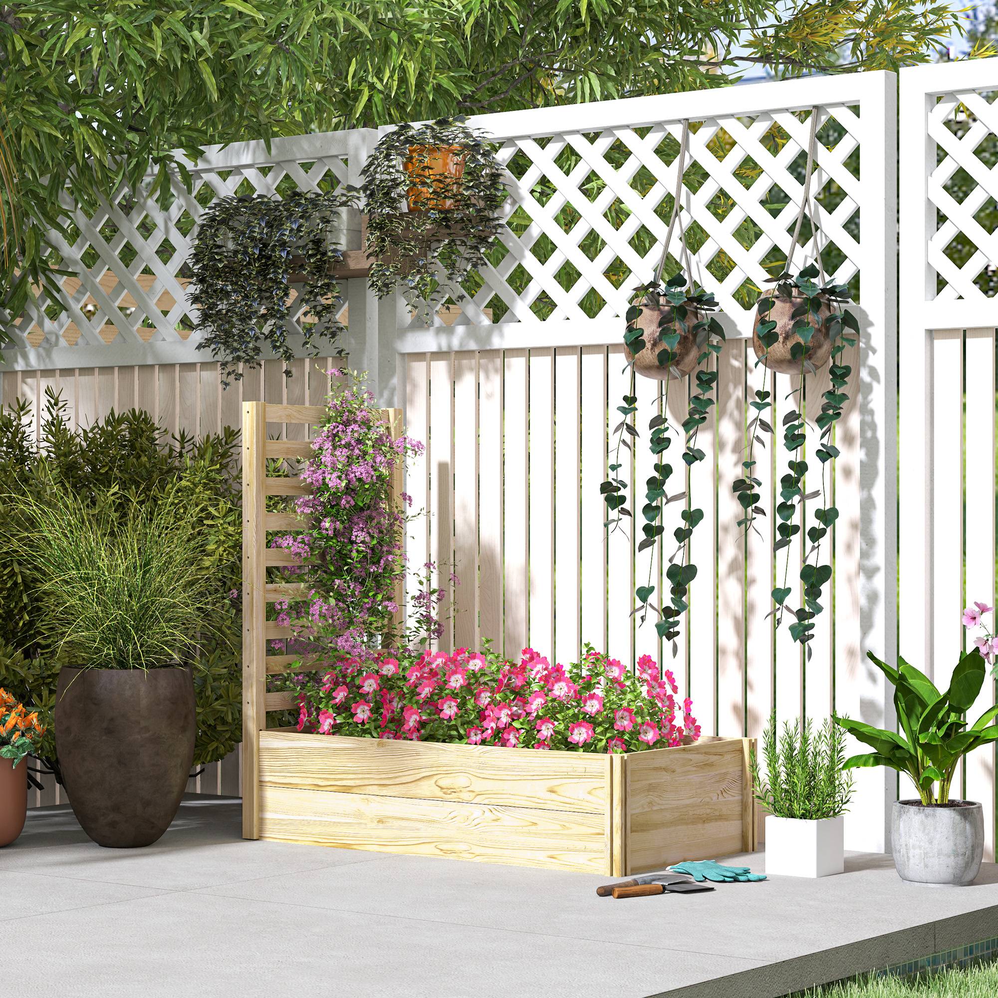 Jardinière avec treillis bac à fleurs jardinière de jardin dim. 115L x 60l x 110H cm effet bois naturel - Image 3