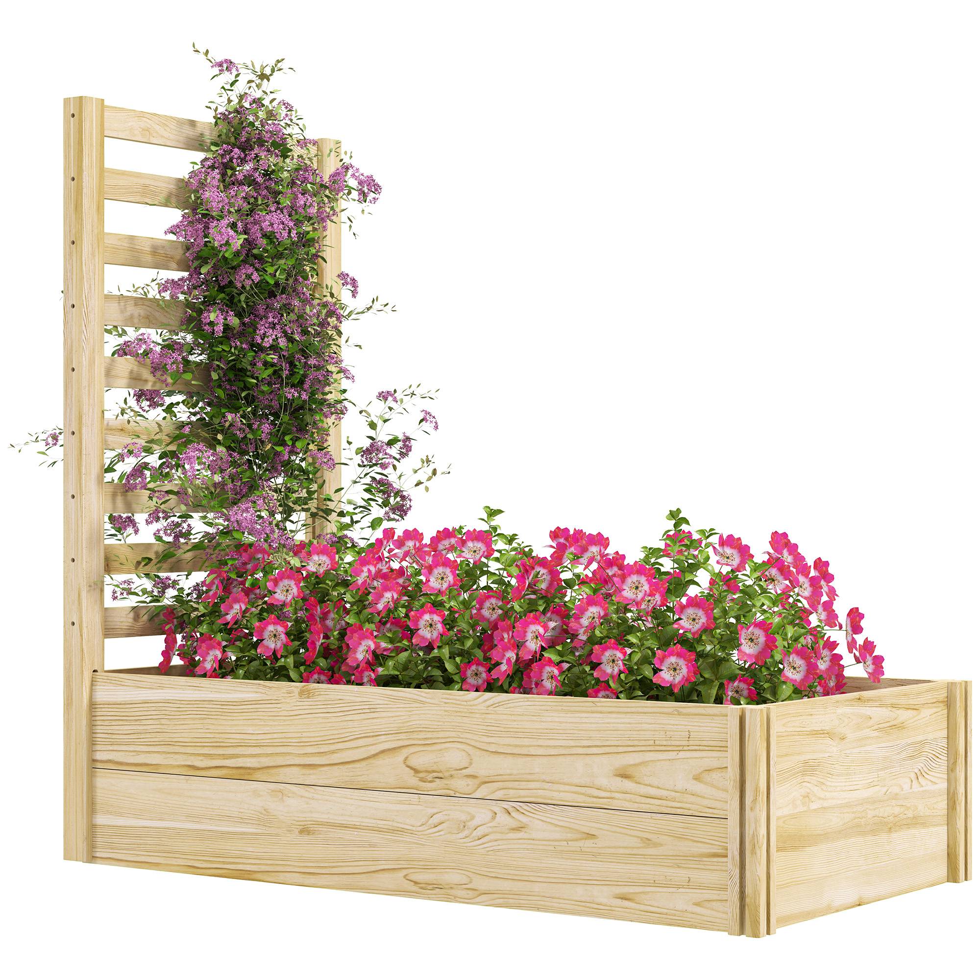 Jardinière avec treillis bac à fleurs jardinière de jardin dim. 115L x 60l x 110H cm effet bois naturel - Image 1