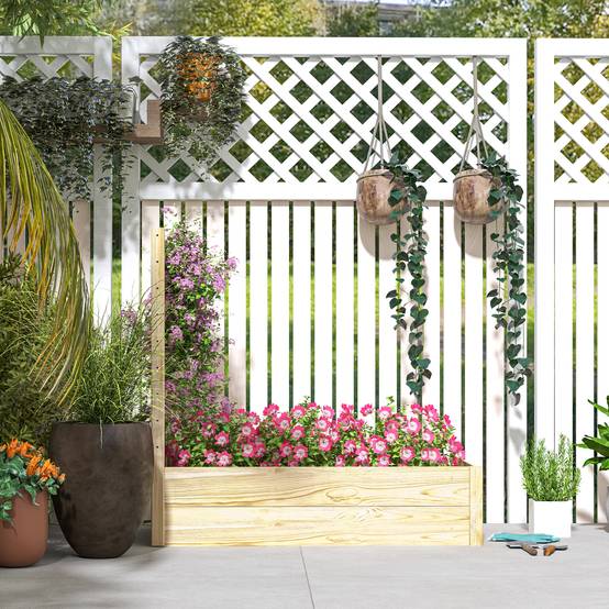 Jardinière avec treillis bac à fleurs jardinière de jardin dim. 115L x 60l x 110H cm effet bois naturel - Image 10