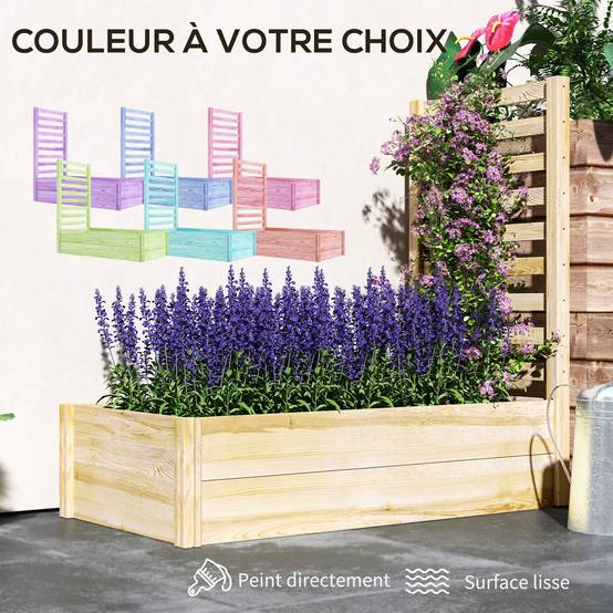 Jardinière avec treillis bac à fleurs jardinière de jardin dim. 115L x 60l x 110H cm effet bois naturel - Image 7