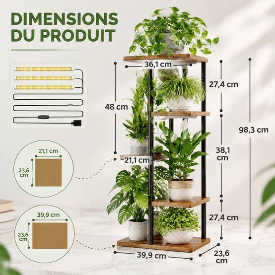 Support à Plantes Intérieur 5 Niveaux Avec Lumières Full Spectrum Dimmable - Image 2