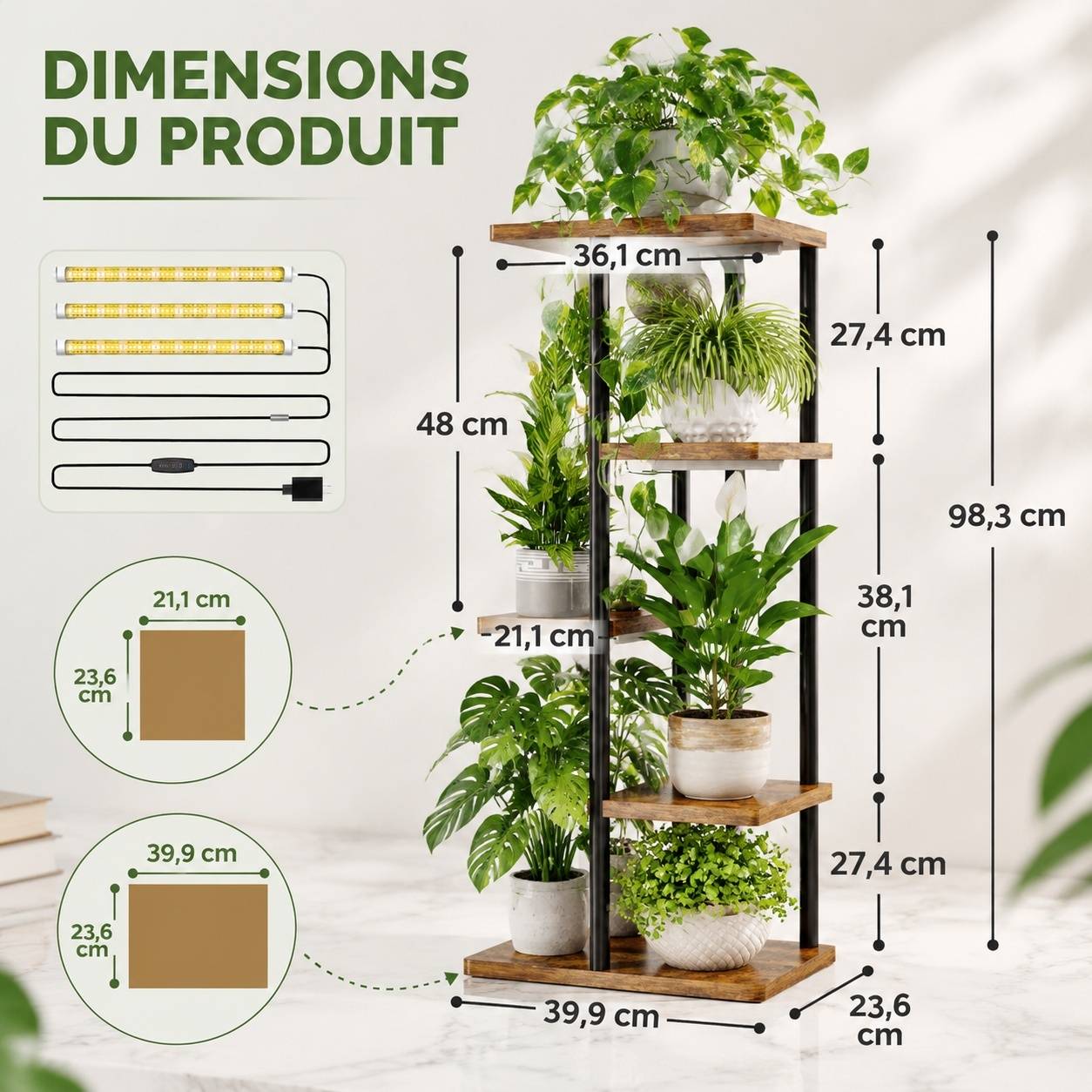 Support à Plantes Intérieur 5 Niveaux Avec Lumières Full Spectrum Dimmable - Image 2