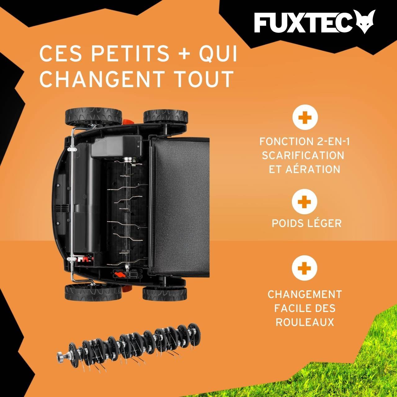 FUXTEC - Scarificateur Électrique Fuxtec Fx-ev320eco, Aérateur De Gazon 1300w, Largeur 32 Cm Et Profondeur -12 À +10 Mm, Bac 40L - Image 4