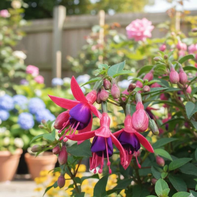 Fuchsia arbustif Tom Thumb à fleurs Violette/Rouge - feuillage Semi-Persistant - - Image 4