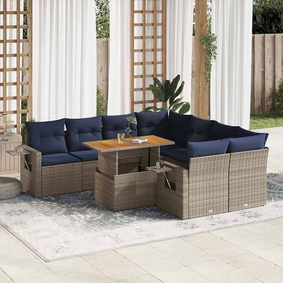 ComfortXL - Salon de jardin 8 places gris résine tressée avec table bois ajustable et rangement intégré – ComfortXL Outdoor Living - Image 1
