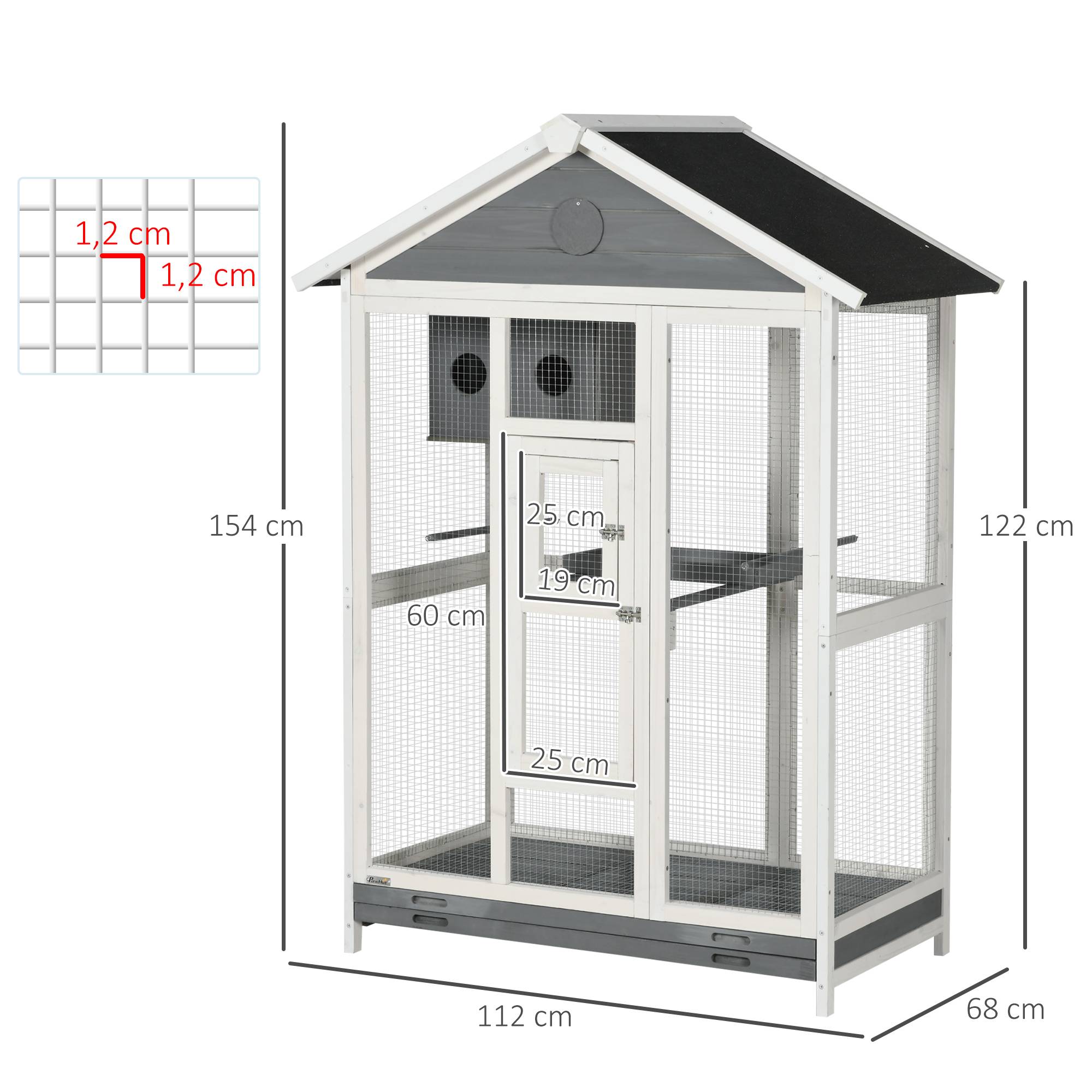 Sans Marque - Grande cage à oiseaux avec compartiments intérieur et extérieur, 4 perchoirs et couvercle à cordon, 112 x 68 x 154 cm, grise - Image 5