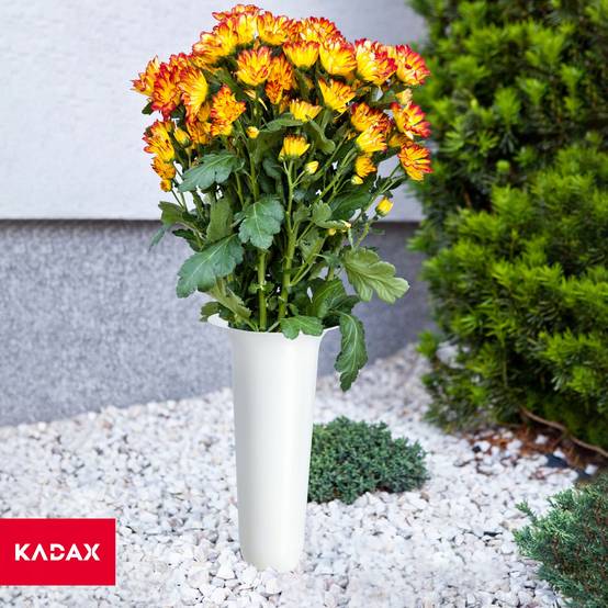 Vase Fiole Pour Cimetière 30cm Fleurs Artificielles Pointe Conduite Blanc - Image 5