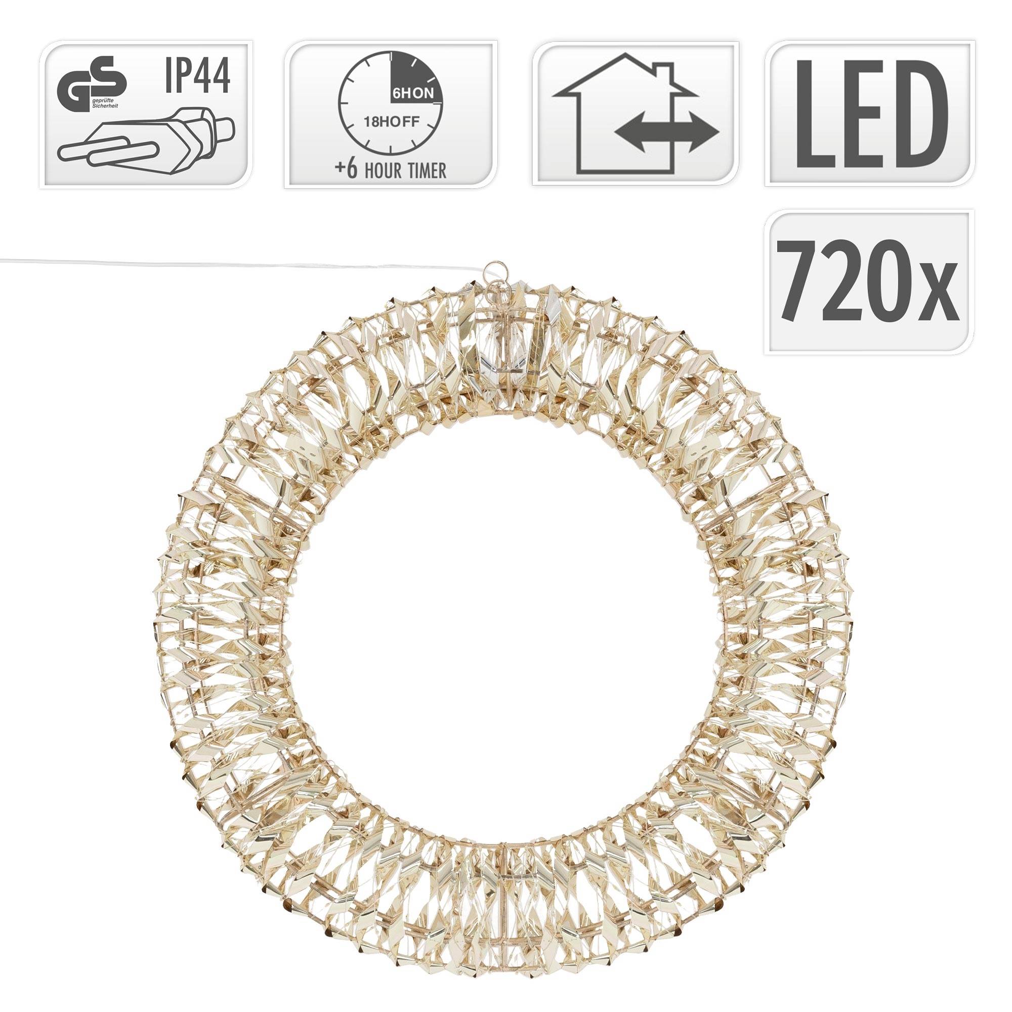Ecd-Germany - Couronne lumineuse de Noël métallique Ø 50cm 720 micro LEDs lumière blanche chaude IP44 intérieur/extérieur minuterie anneau déco de porte fenêtre - Image 4