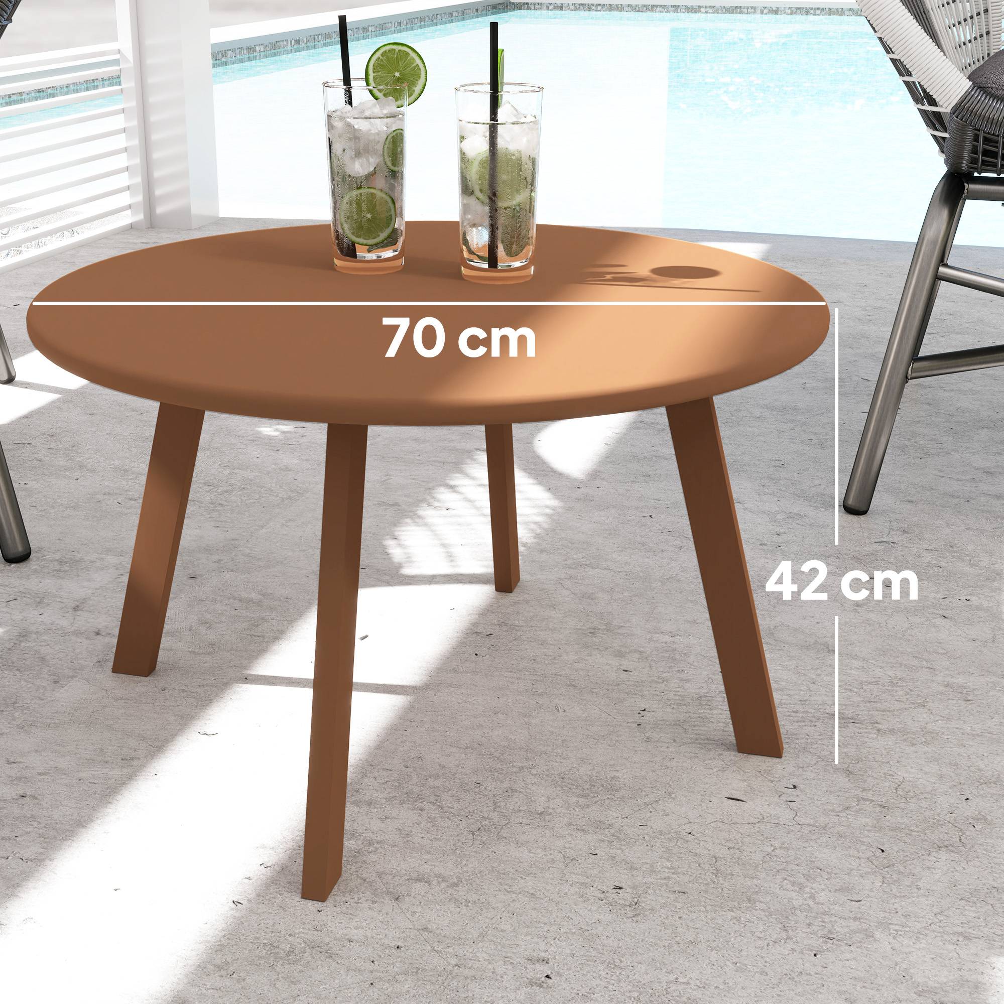 Petite table basse ronde, table d'appoint avec patins antidérapants, cadre en métal, pour jardin, Ø 70 x 42 cm, orange - Image 5
