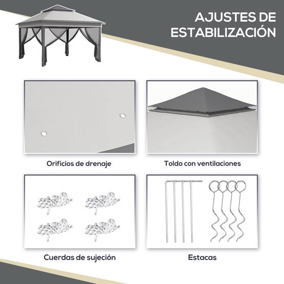 Tente pliante 3,26 x 3,26 x 2,72 m avec double toit, hauteur réglable, moustiquaires, protection UV30+ et sac de transport, grise - Image 8