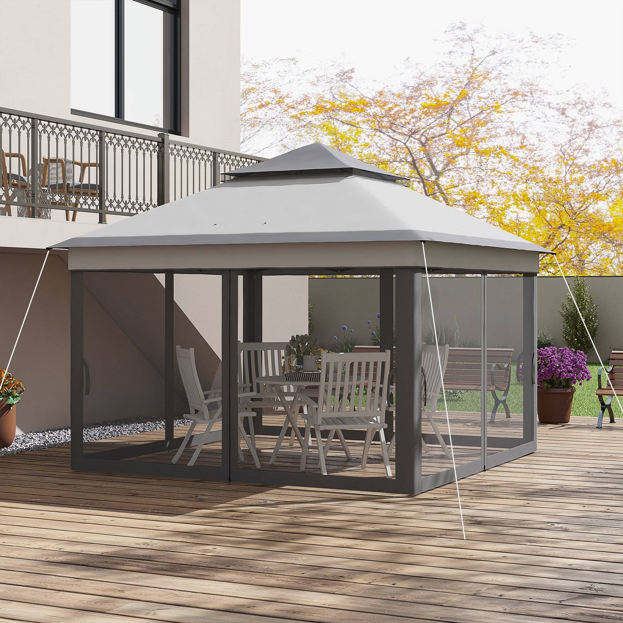 Tente pliante 3,26 x 3,26 x 2,72 m avec double toit, hauteur réglable, moustiquaires, protection UV30+ et sac de transport, grise - Image 10