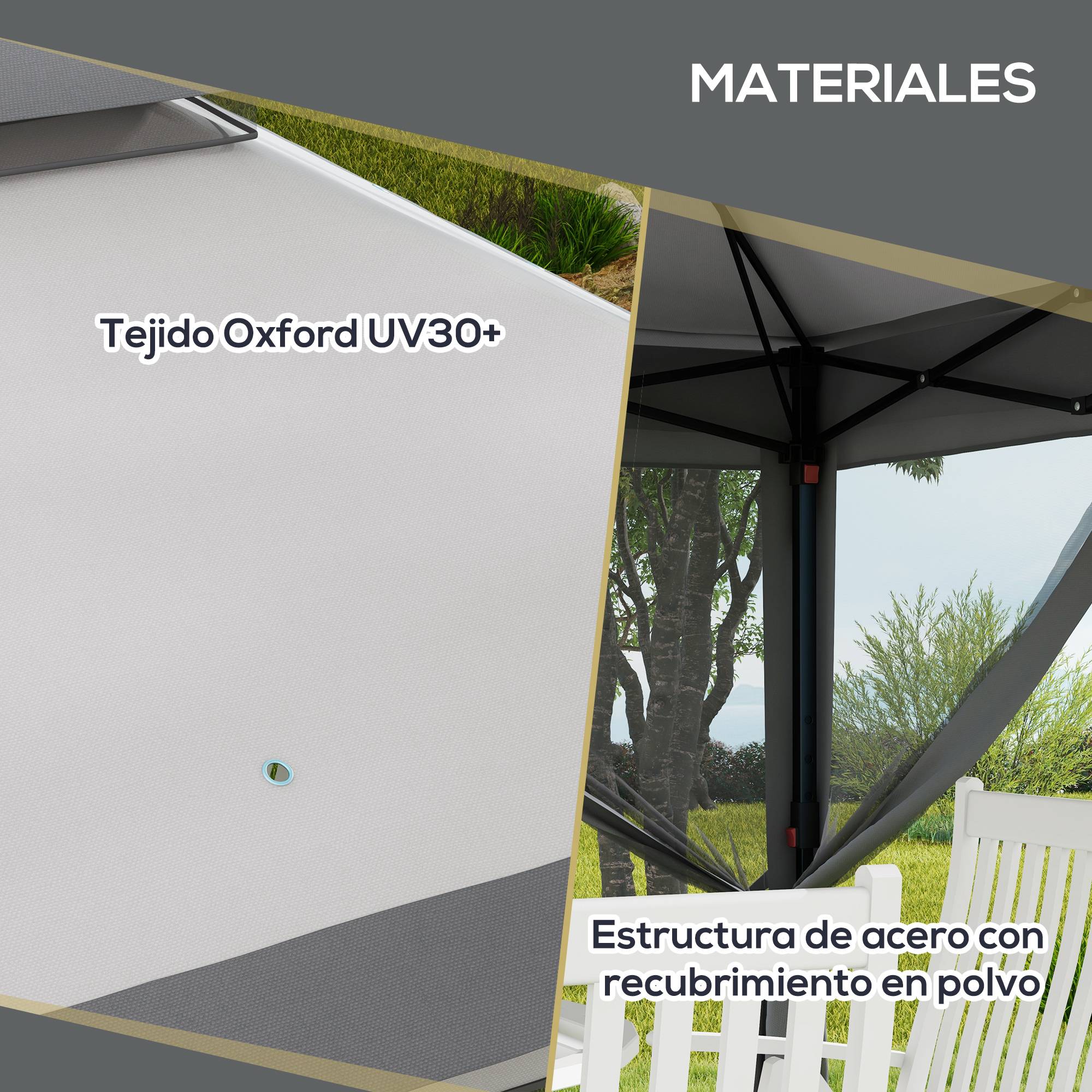 Tente pliante 3,26 x 3,26 x 2,72 m avec double toit, hauteur réglable, moustiquaires, protection UV30+ et sac de transport, grise - Image 9