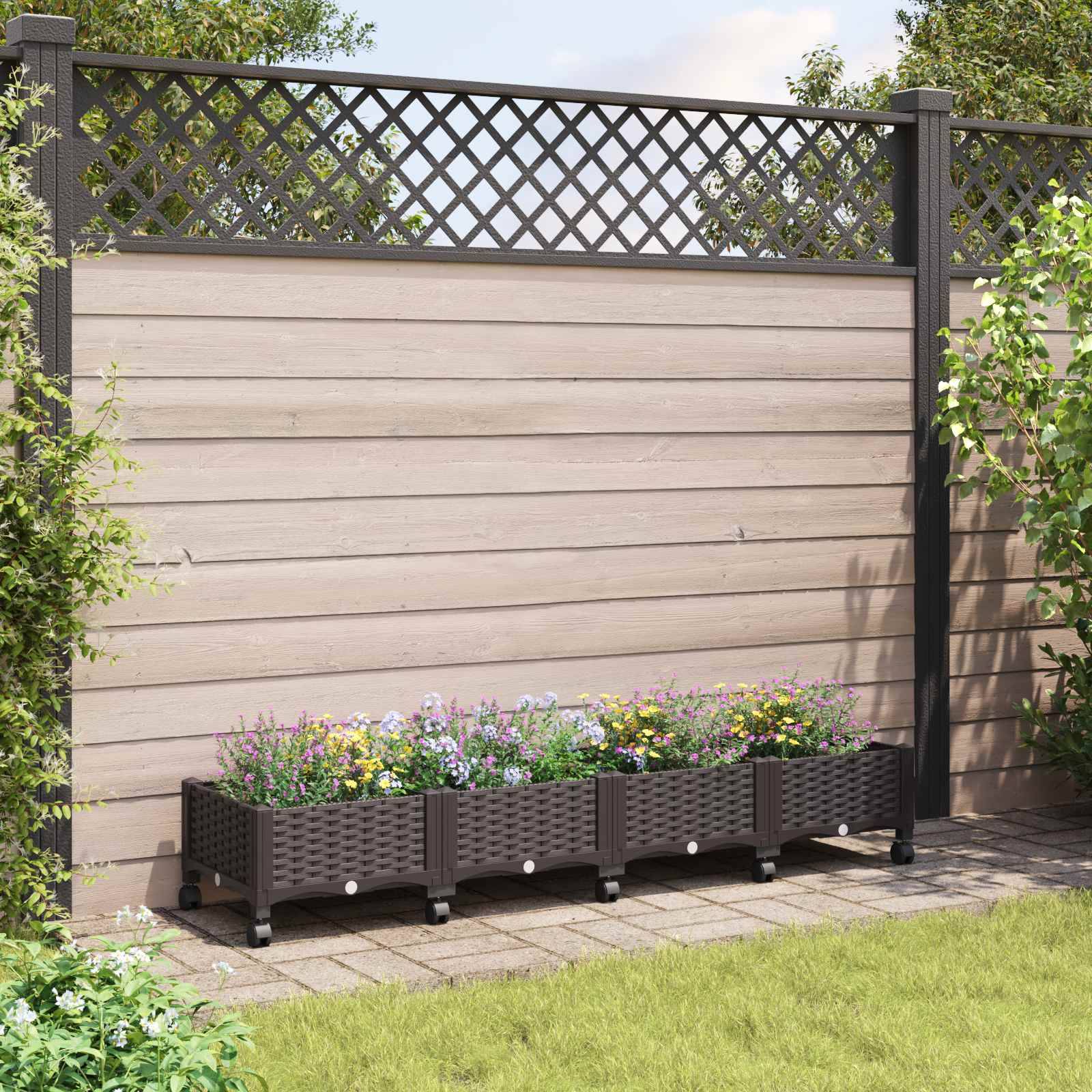 ComfortXL - Jardinière surélevée PP extérieur grande capacité sur roues 160x40x29cm Marron - ComfortXL Outdoor Living - Image 1