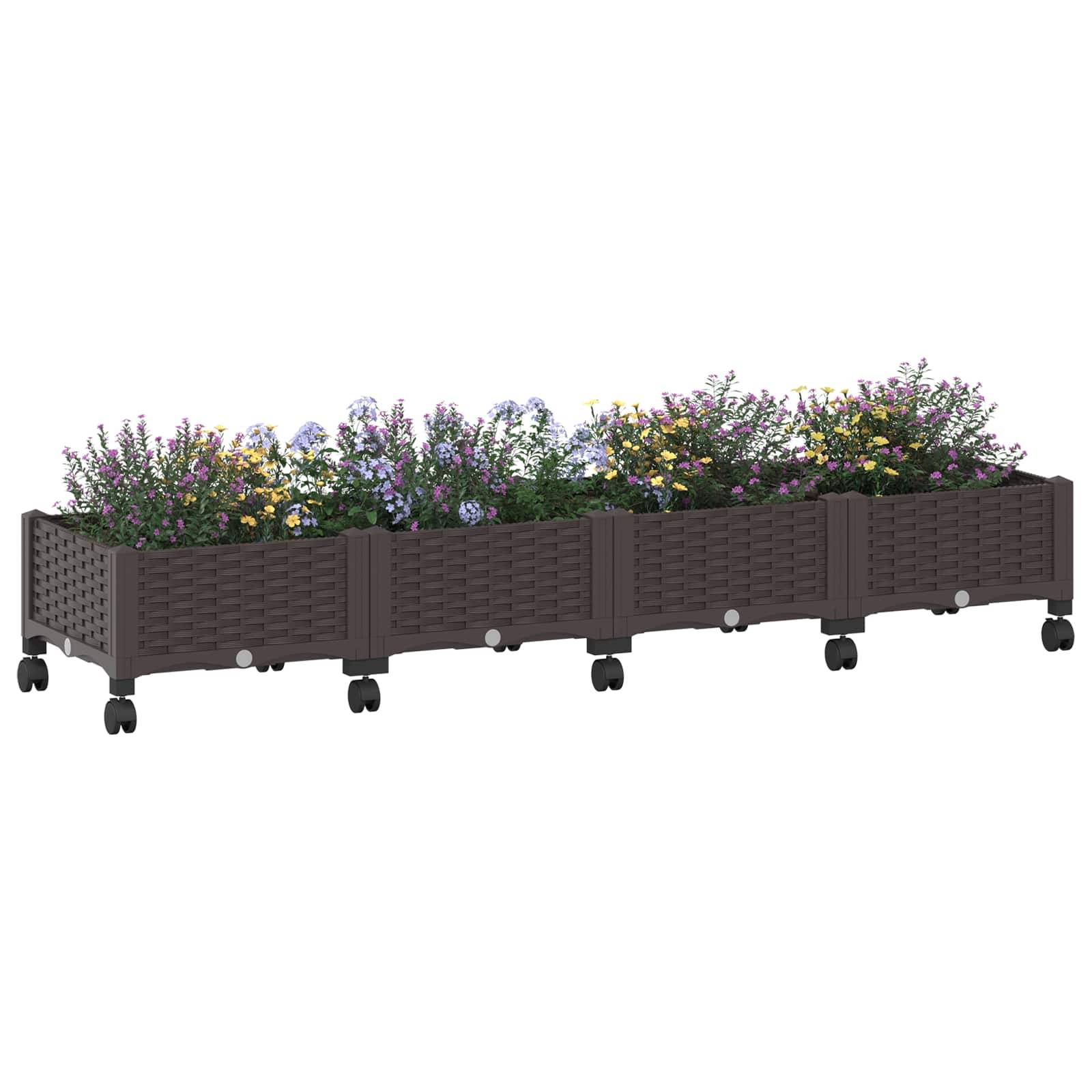 ComfortXL - Jardinière surélevée PP extérieur grande capacité sur roues 160x40x29cm Marron - ComfortXL Outdoor Living - Image 3