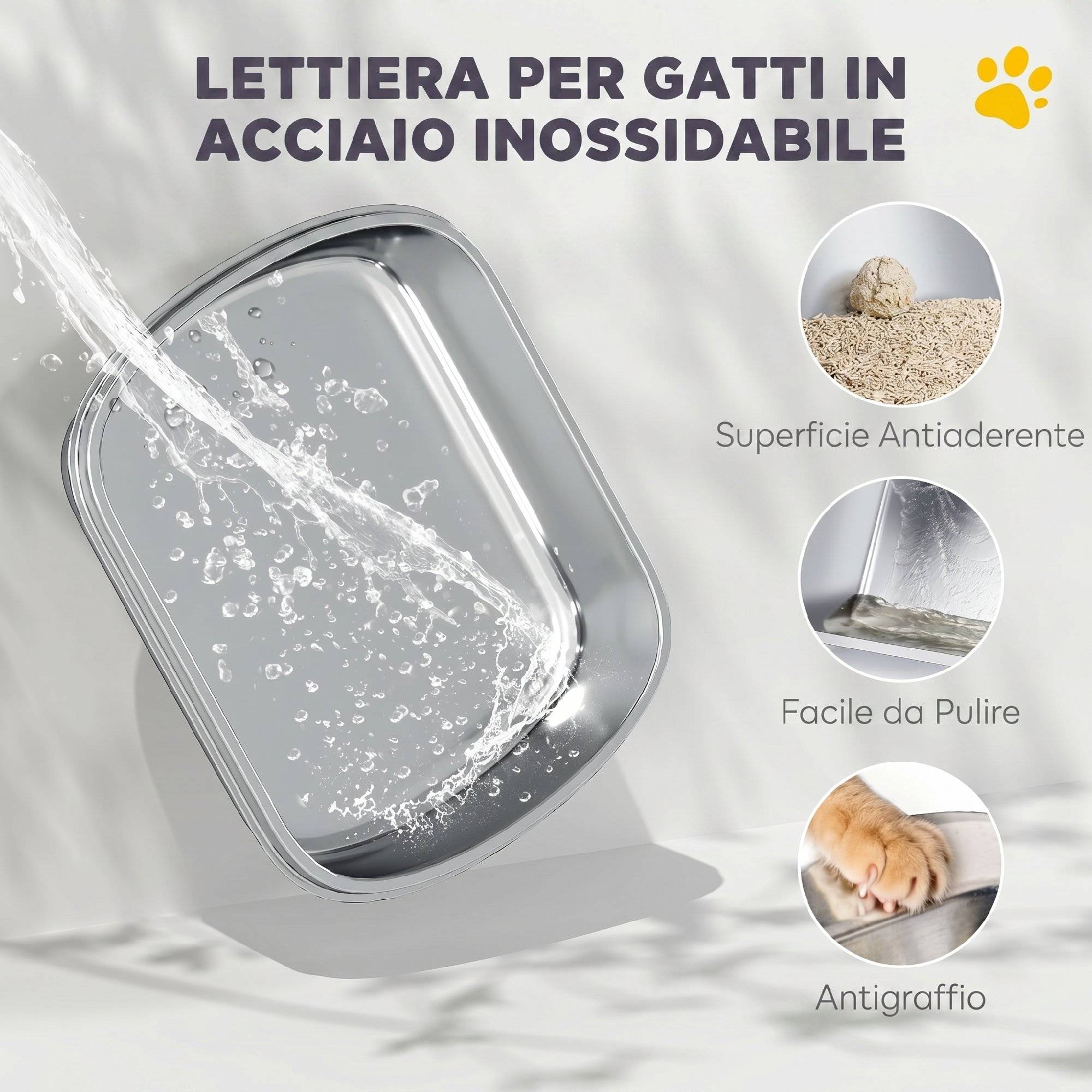Litière fermée XL acier inox avec couvercle relevable, pelle, sachet désodorisant, blanc - Image 6