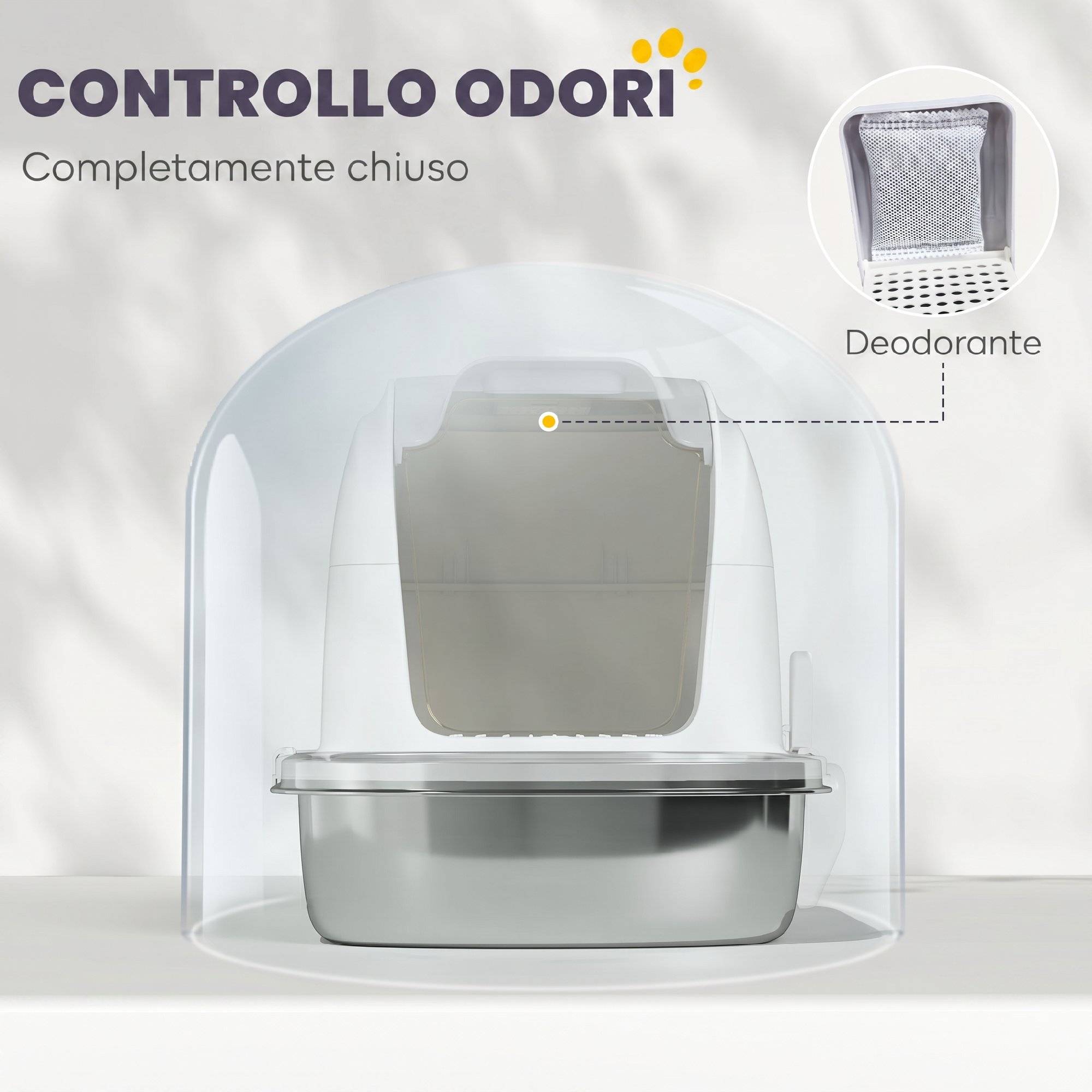 Litière fermée XL acier inox avec couvercle relevable, pelle, sachet désodorisant, blanc - Image 7