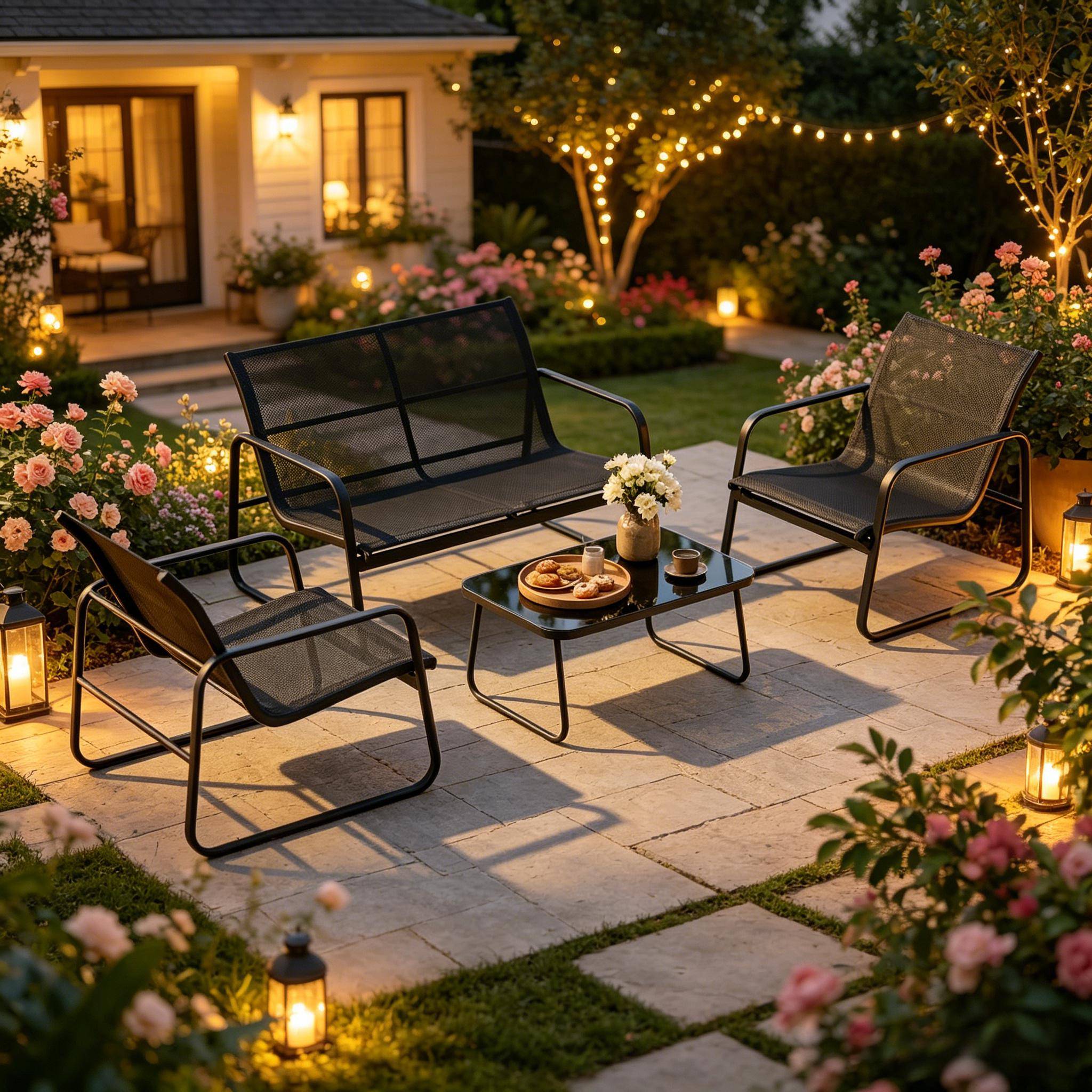 ComfortXL - Salon de jardin 4 places acier et verre noir gris foncé terrasse moderne stable - ComfortXL Outdoor Living