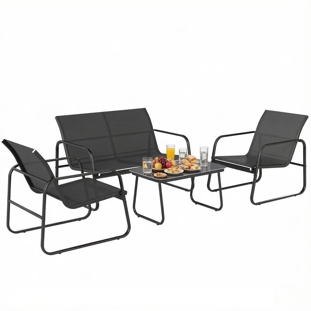 ComfortXL - Salon de jardin 4 places acier et verre noir gris foncé terrasse moderne stable - ComfortXL Outdoor Living - Image 5
