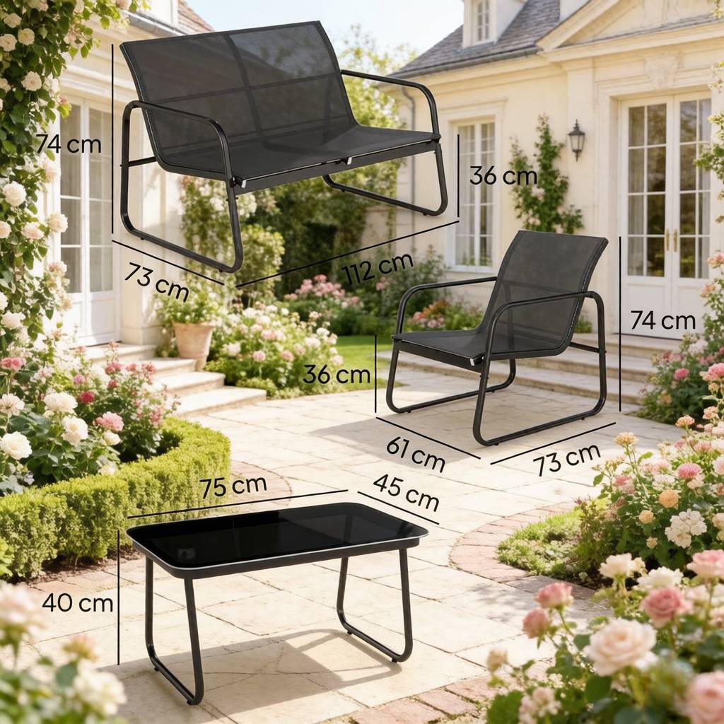 ComfortXL - Salon de jardin 4 places acier et verre noir gris foncé terrasse moderne stable - ComfortXL Outdoor Living - Image 6