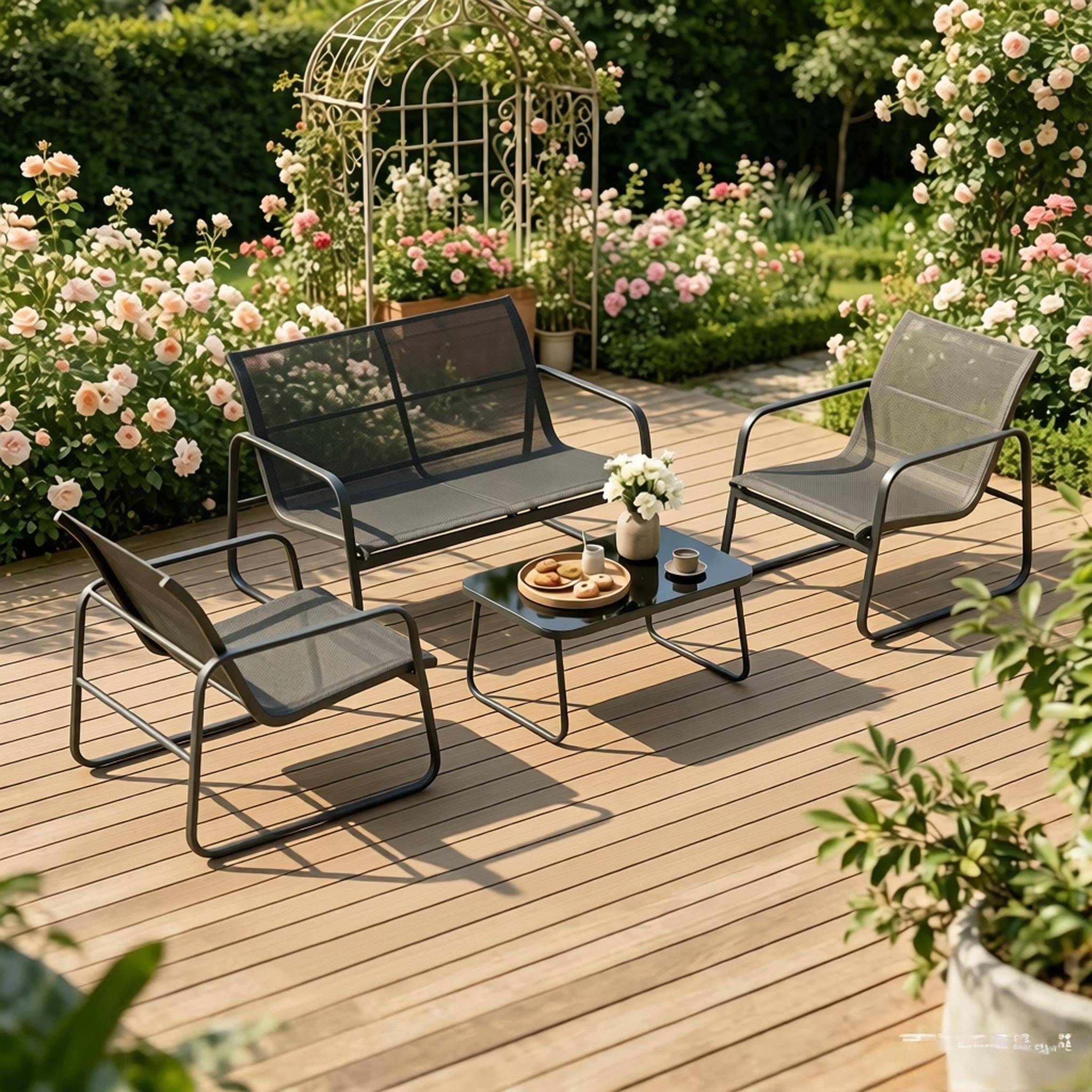 ComfortXL - Salon de jardin 4 places acier et verre noir gris foncé terrasse moderne stable - ComfortXL Outdoor Living - Image 7