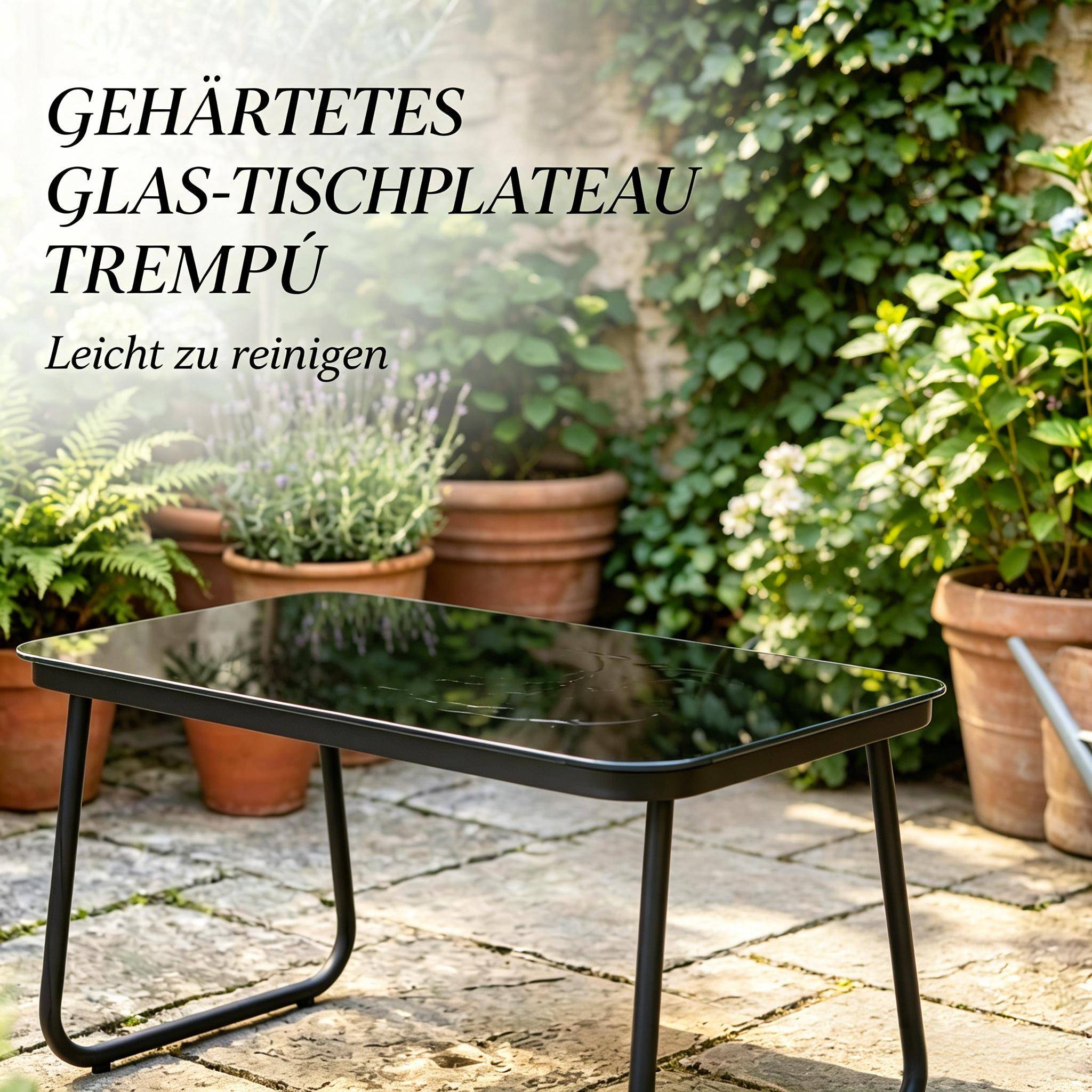 ComfortXL - Salon de jardin 4 places acier et verre noir gris foncé terrasse moderne stable - ComfortXL Outdoor Living - Image 4