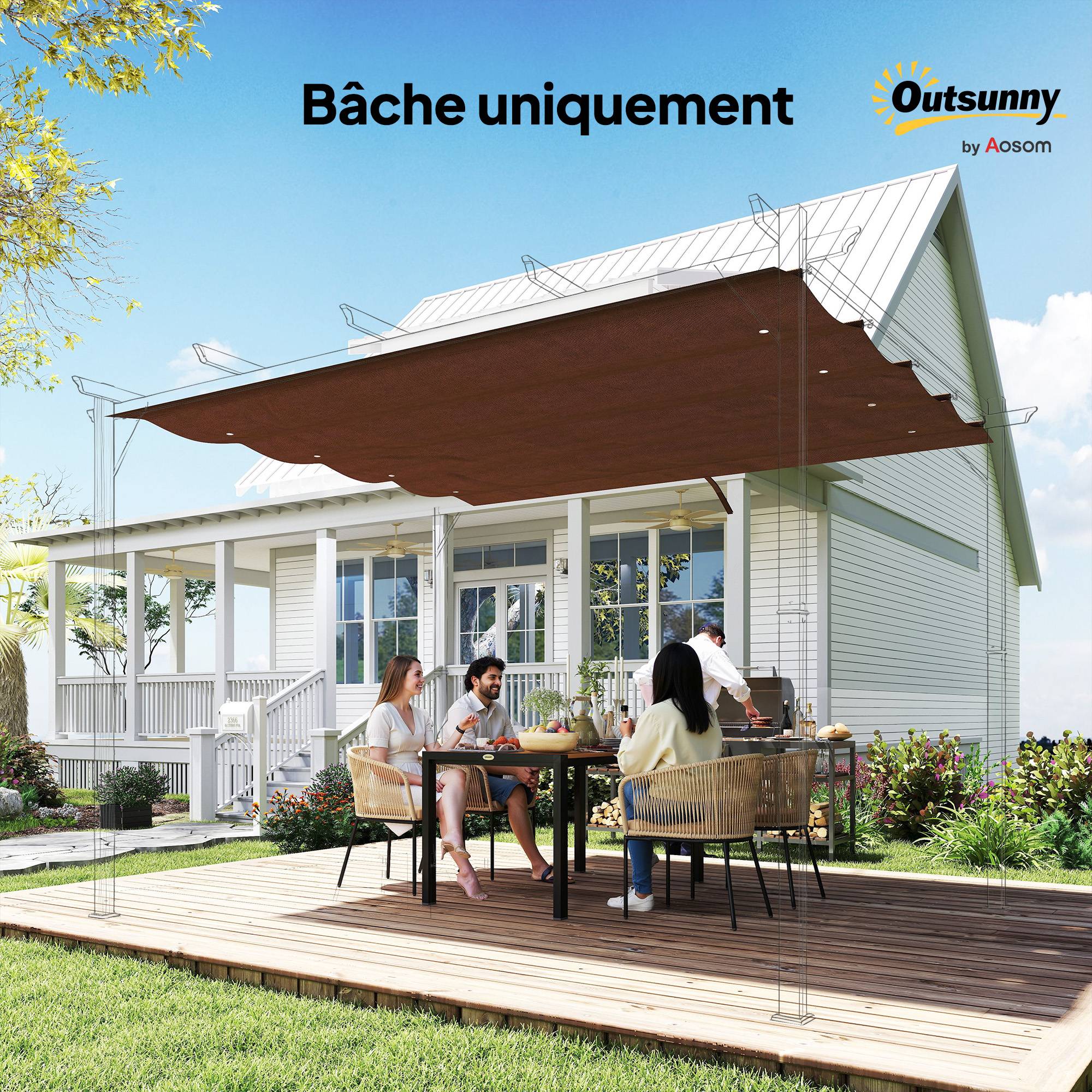 Toile de toit de rechange pour pergola toile de remplacement protection solaire Anti-UV pour pergola de 3 x 2 m café - Image 10