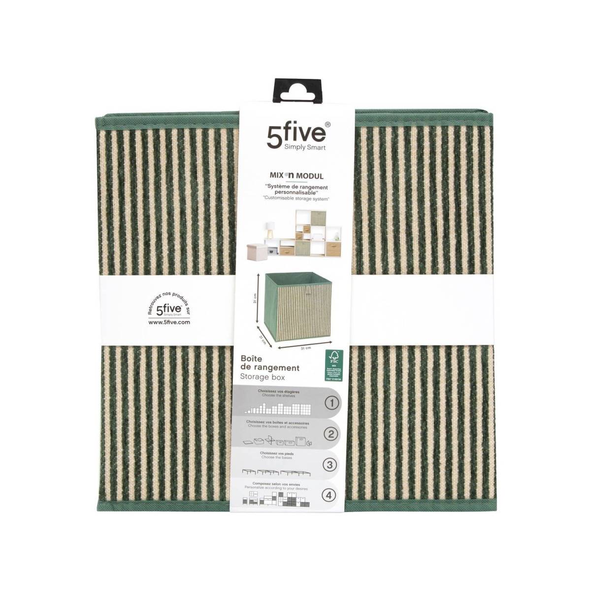 Boîte de Rangement Déco "Cotty" 31x31cm Vert Foncé - Image 3