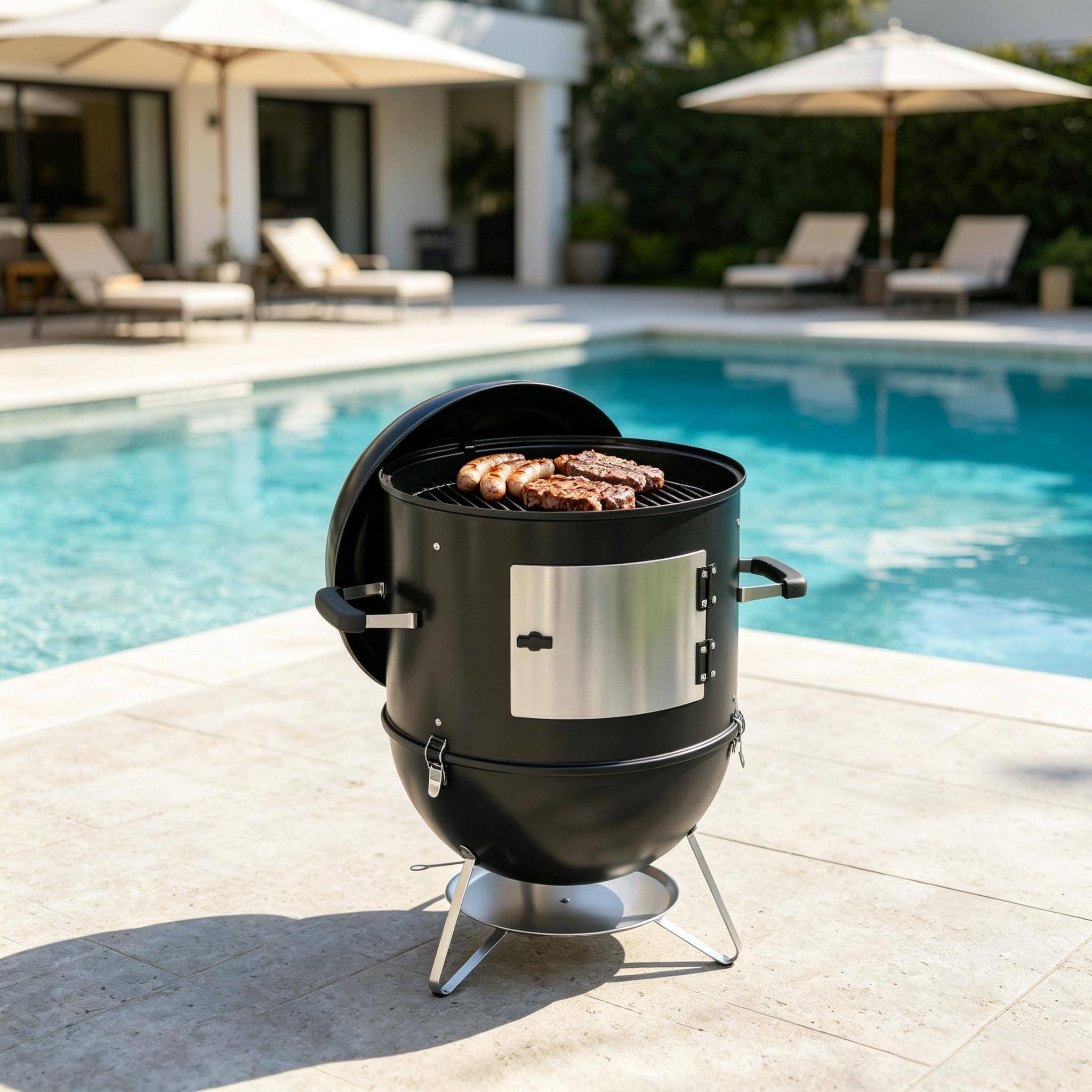 ComfortXL - Fumoir barbecue 3-en-1 en métal noir 62,5 x 47,5 x 91 cm 3 grilles avec thermomètre - ComfortXL Outdoor Living - Image 1
