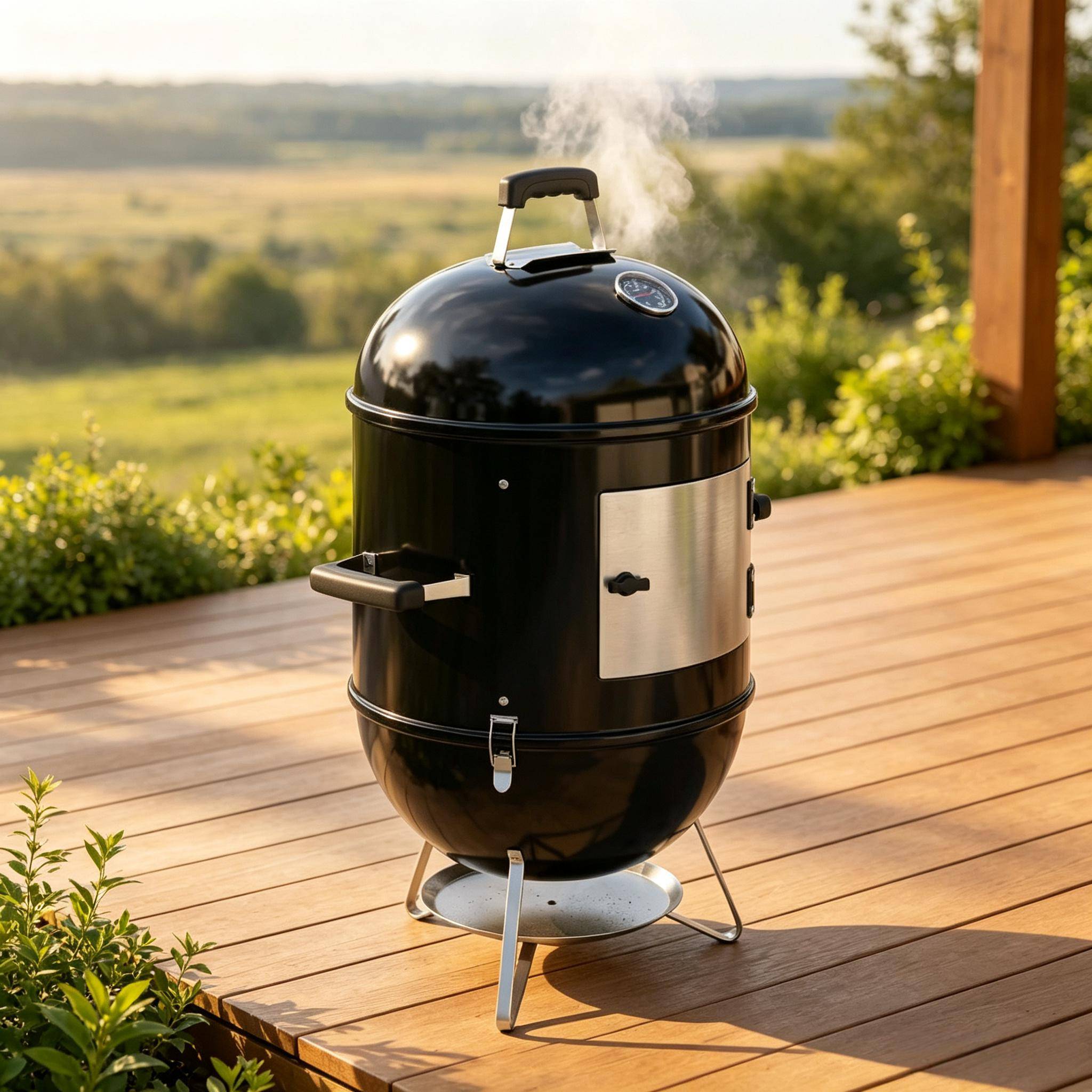 ComfortXL - Fumoir barbecue 3-en-1 en métal noir 62,5 x 47,5 x 91 cm 3 grilles avec thermomètre - ComfortXL Outdoor Living - Image 2