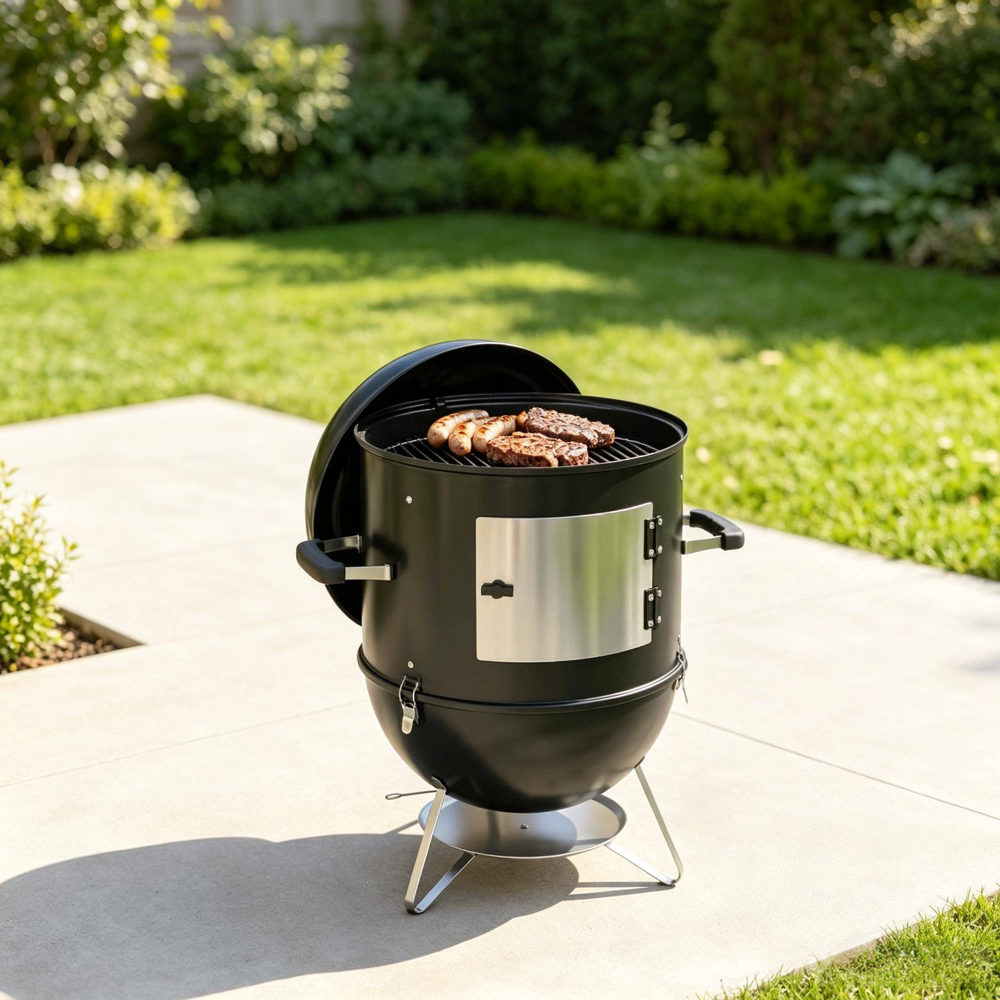 ComfortXL - Fumoir barbecue 3-en-1 en métal noir 62,5 x 47,5 x 91 cm 3 grilles avec thermomètre - ComfortXL Outdoor Living - Image 6